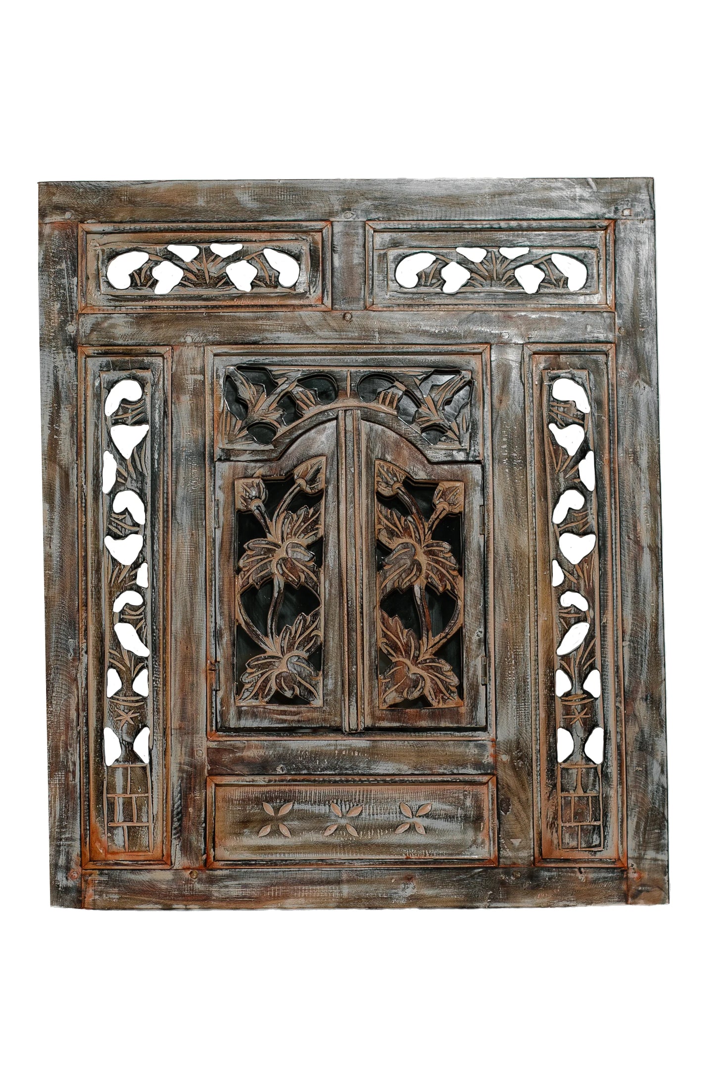 Hand Carved Wooden Rustic Mirror Frame - Style 3 - Antique Finish