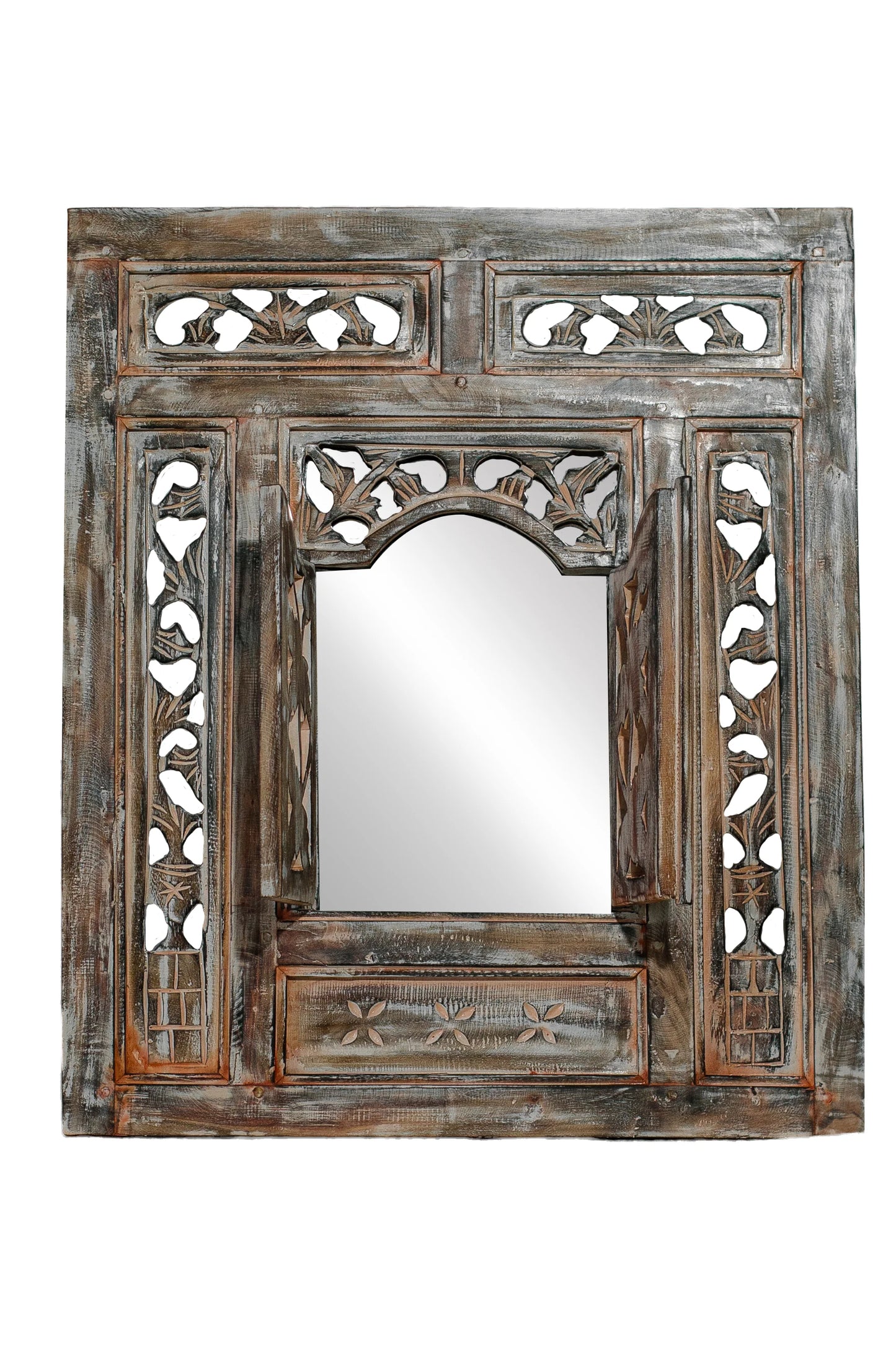 Hand Carved Wooden Rustic Mirror Frame - Style 3 - Antique Finish