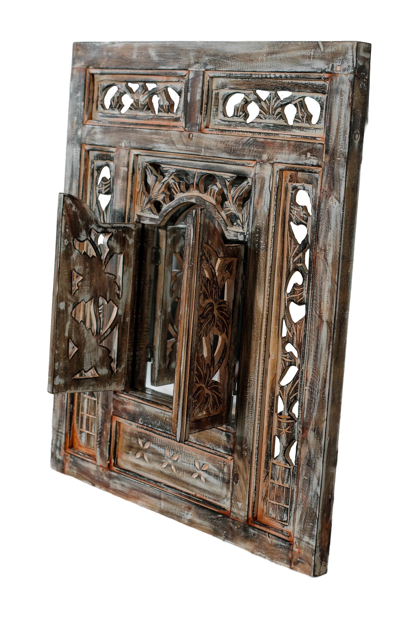 Hand Carved Wooden Rustic Mirror Frame - Style 3 - Antique Finish