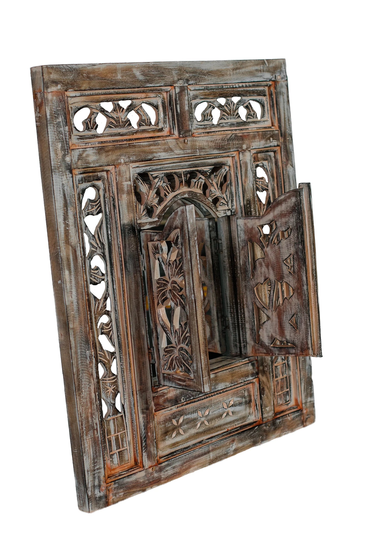 Hand Carved Wooden Rustic Mirror Frame - Style 3 - Antique Finish