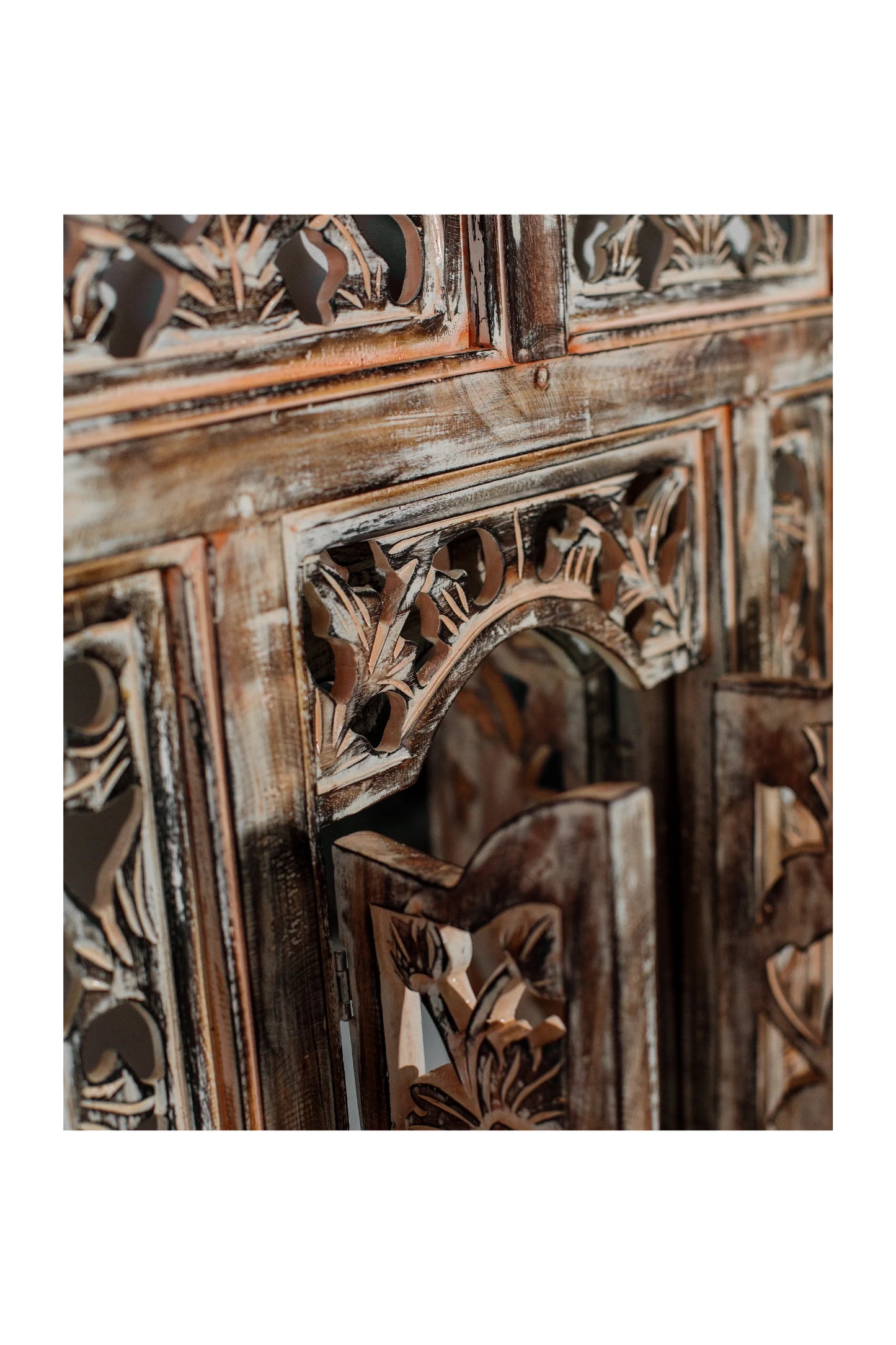 Hand Carved Wooden Rustic Mirror Frame - Style 3 - Antique Finish