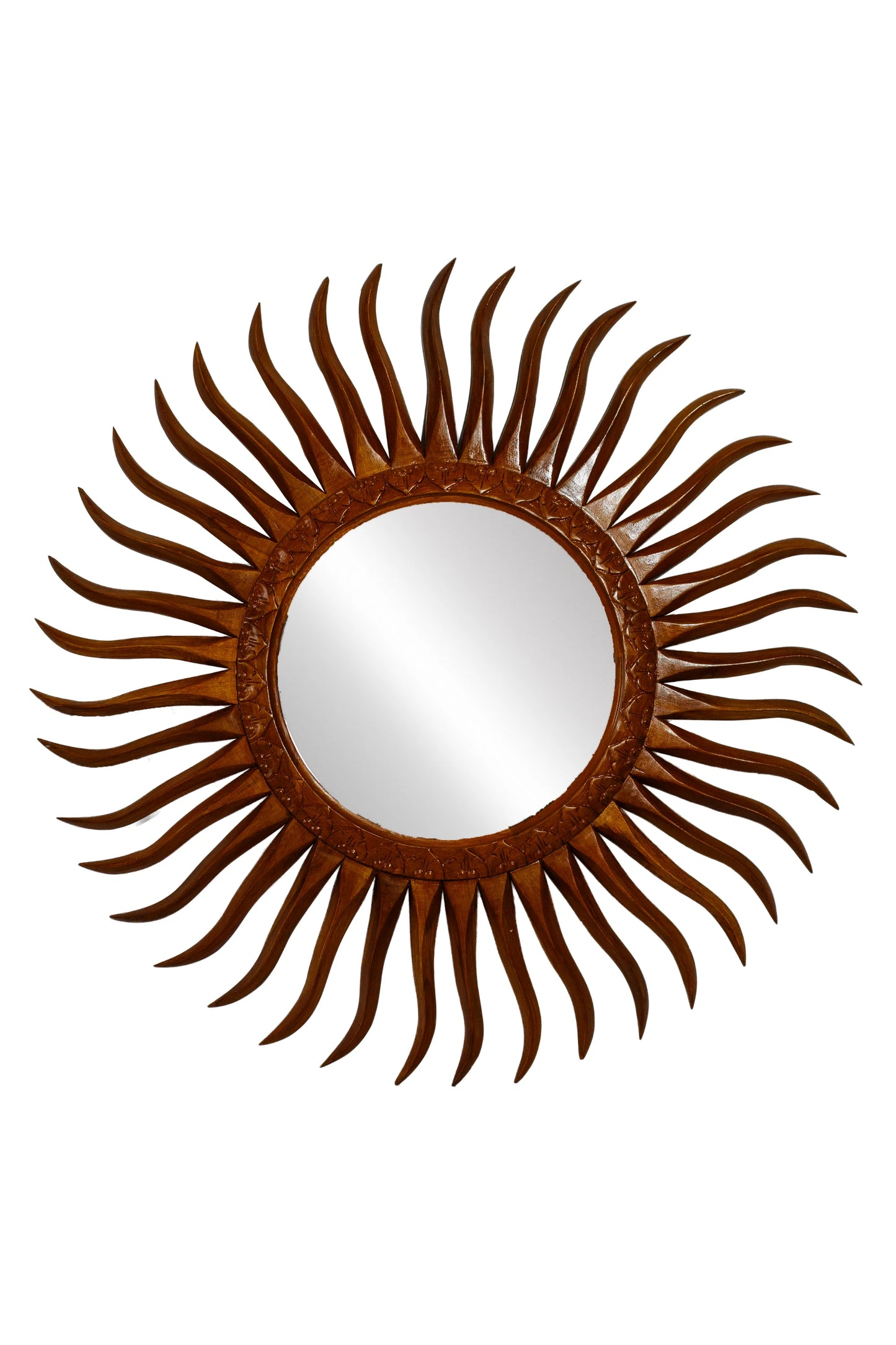 Hand Carved Wooden Contemperory Round Mirror Frame - Style 5