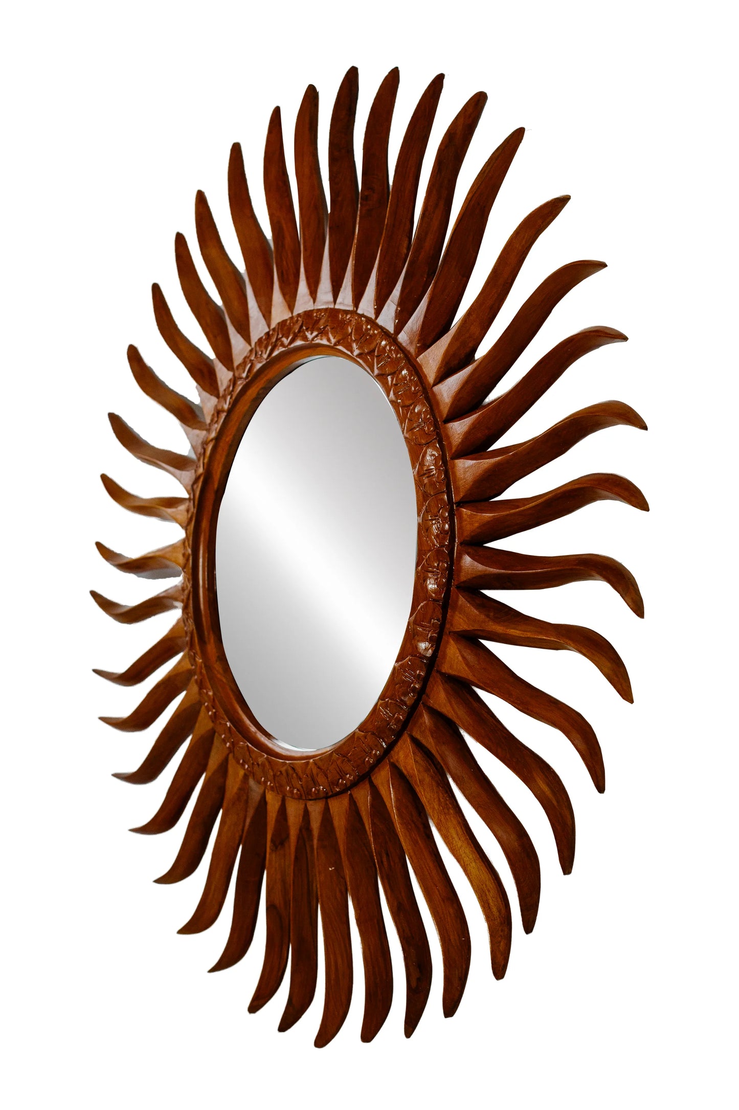 Hand Carved Wooden Contemperory Round Mirror Frame - Style 5