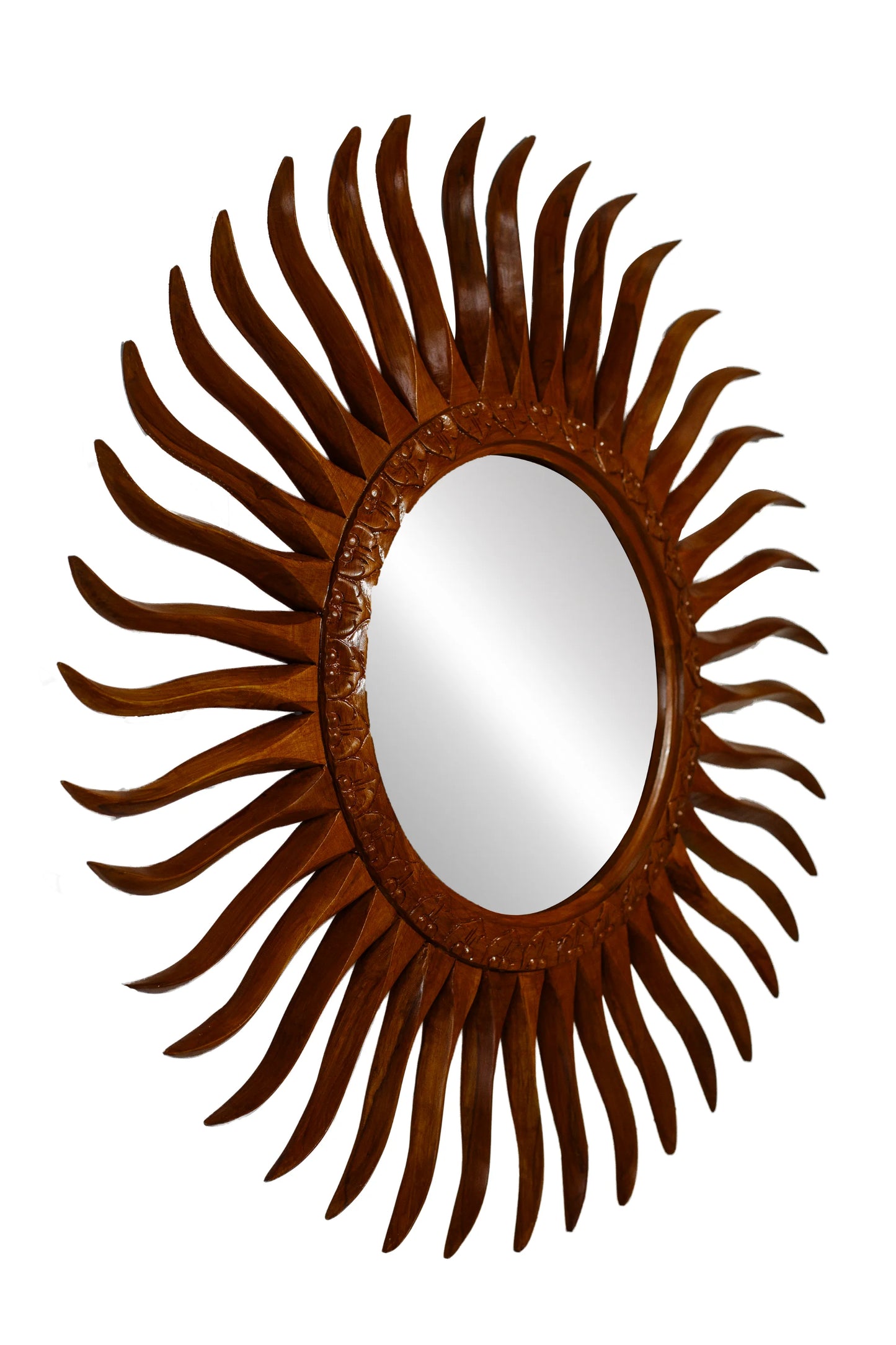 Hand Carved Wooden Contemperory Round Mirror Frame - Style 5