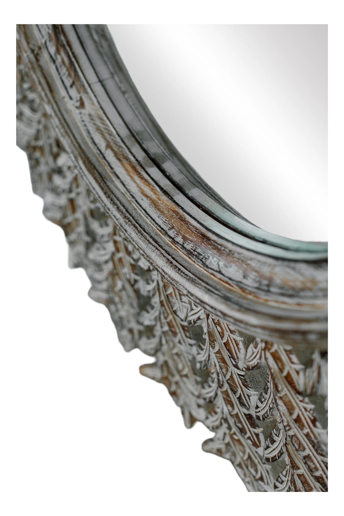 Hand Carved Wooden Contemperory Round Mirror Frame - Style 6