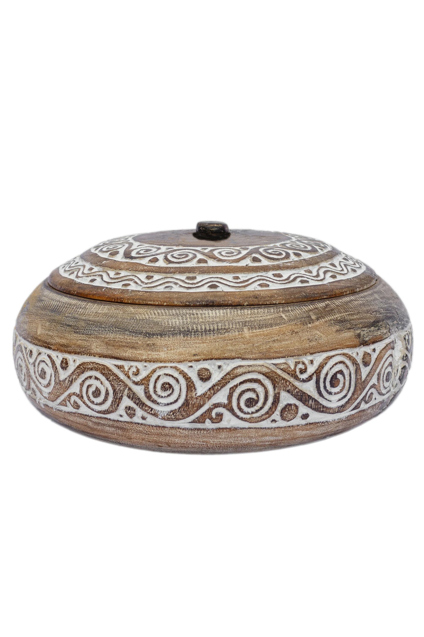 Tribal Hand Carved Timor Style Wooden Bowls With Lids - Style 2