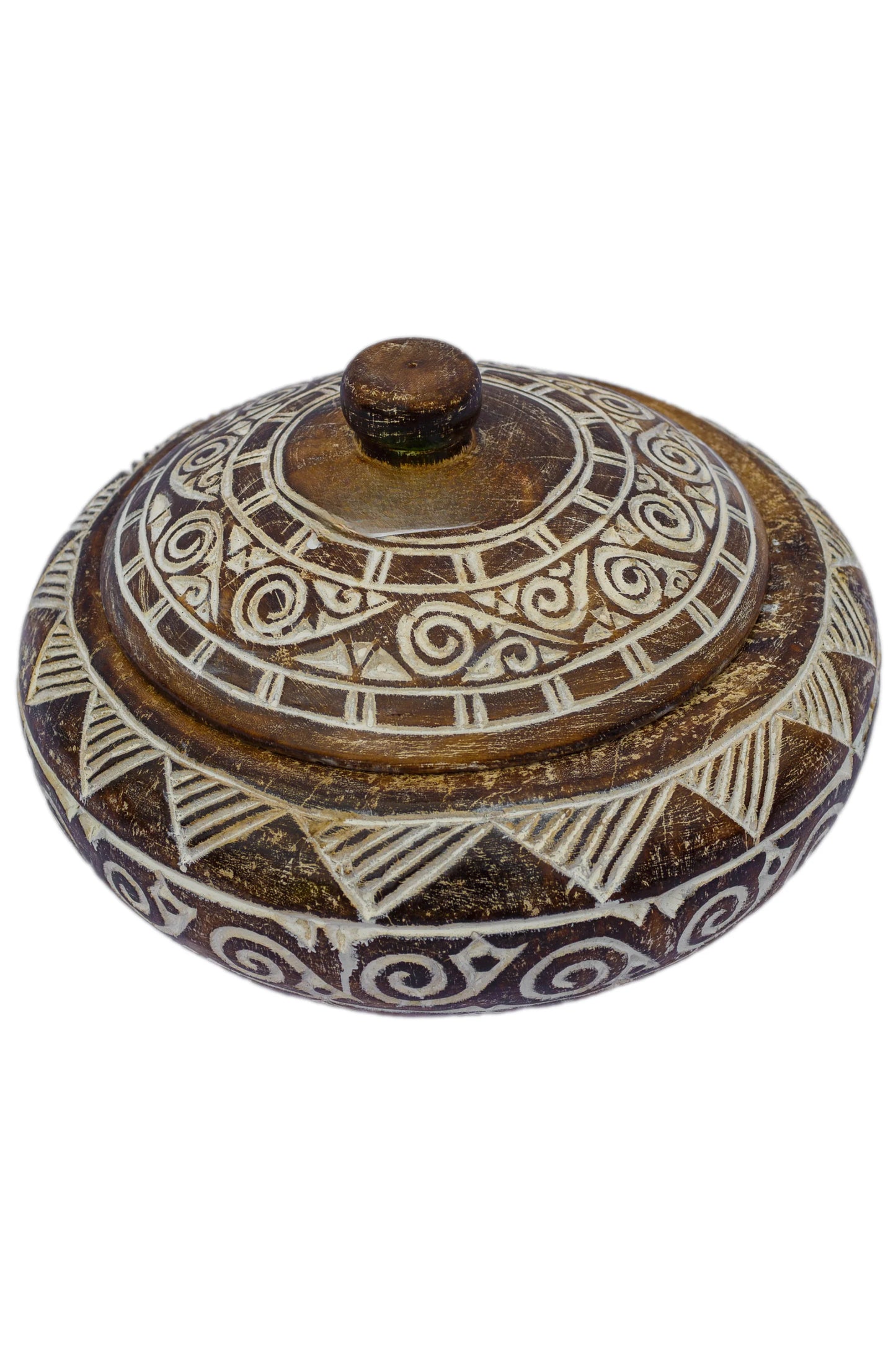 Tribal Hand Carved Timor Style Wooden Bowls With Lids - Style 3