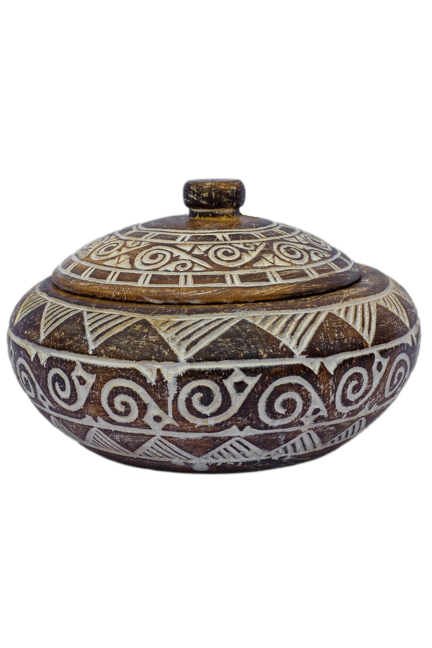 Tribal Hand Carved Timor Style Wooden Bowls With Lids - Style 3