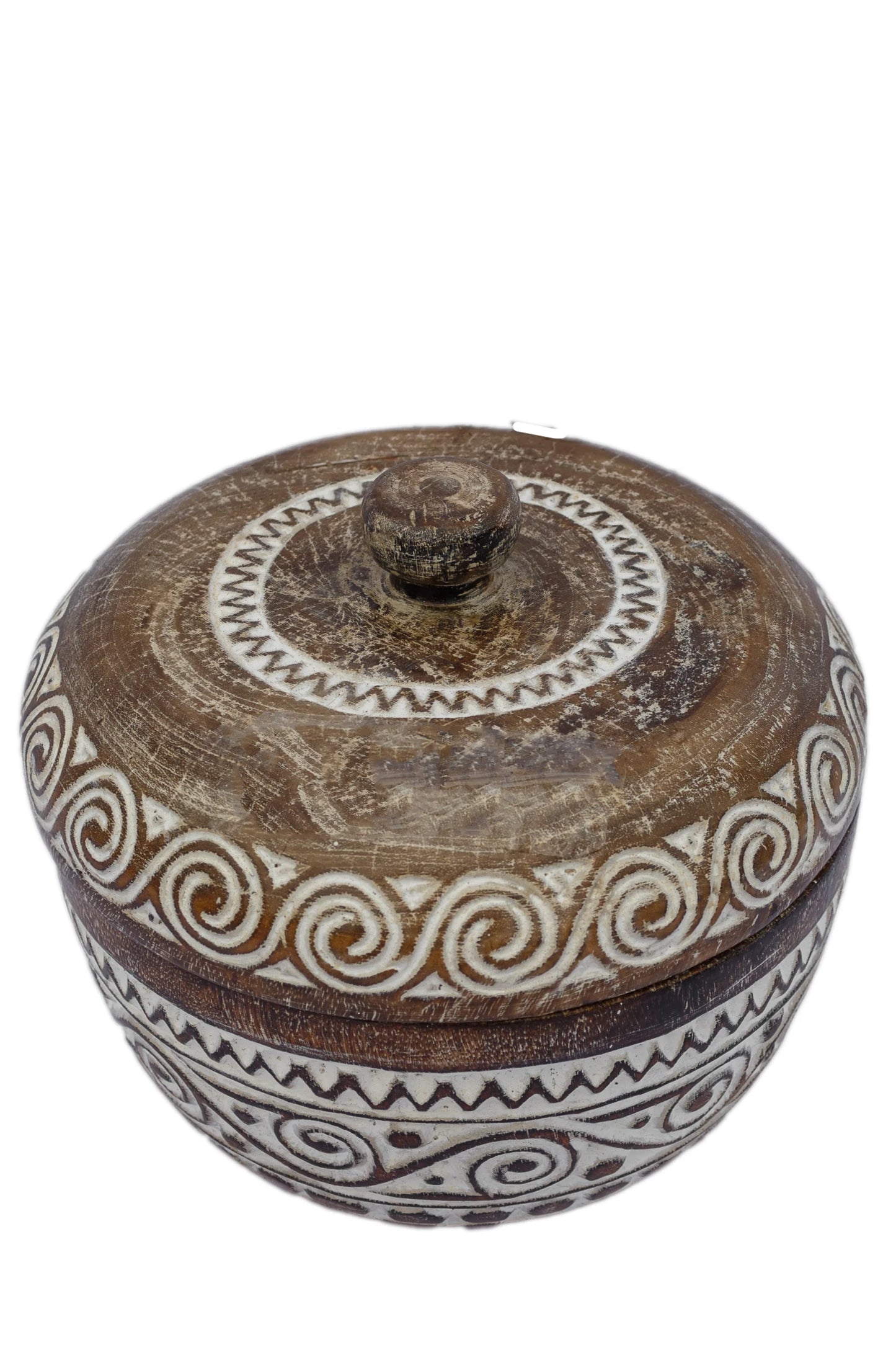 Tribal Hand Carved Timor Style Wooden Bowls With Lids - Style 4