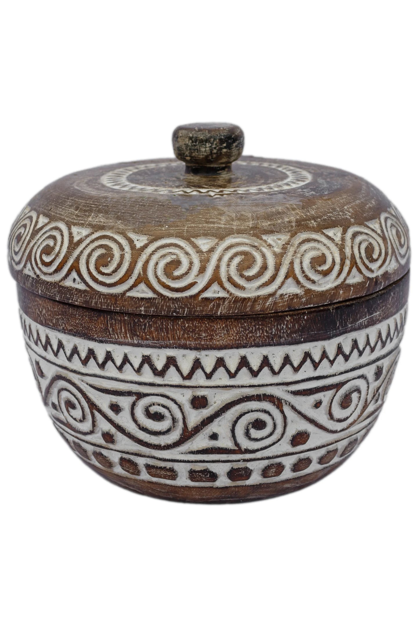 Tribal Hand Carved Timor Style Wooden Bowls With Lids - Style 4