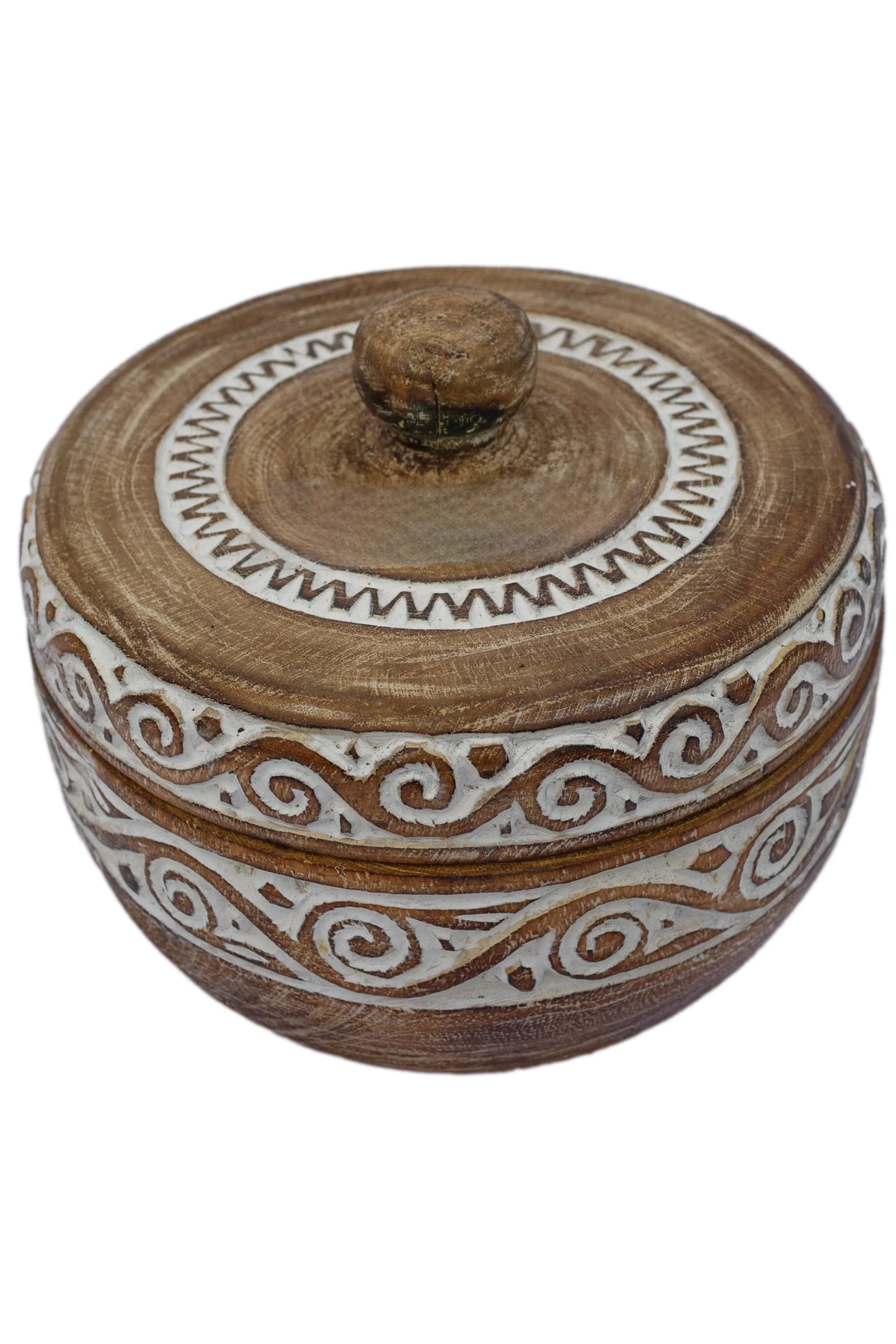 Tribal Hand Carved Timor Style Wooden Bowls With Lids - Style 5