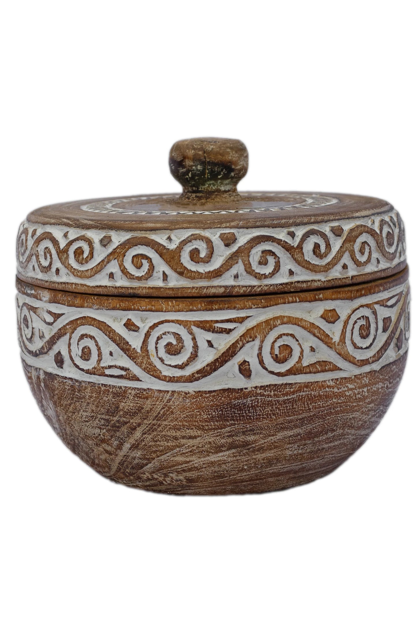 Tribal Hand Carved Timor Style Wooden Bowls With Lids - Style 5