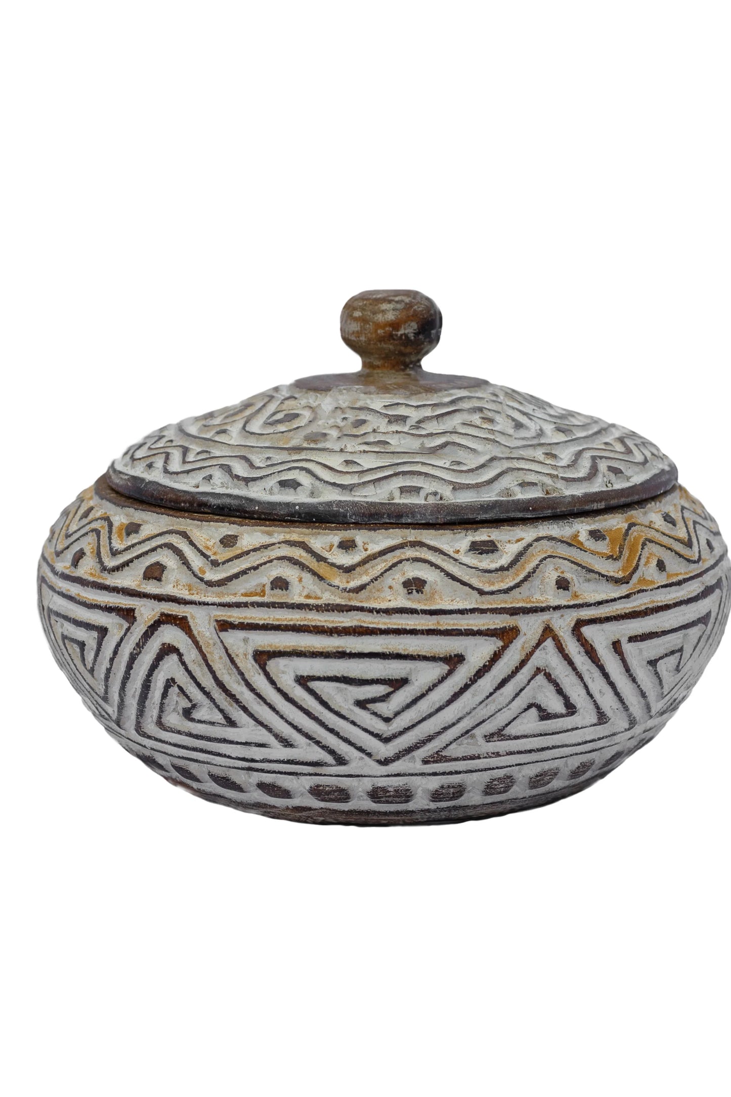 Tribal Hand Carved Timor Style Wooden Bowls With Lids - Style 6