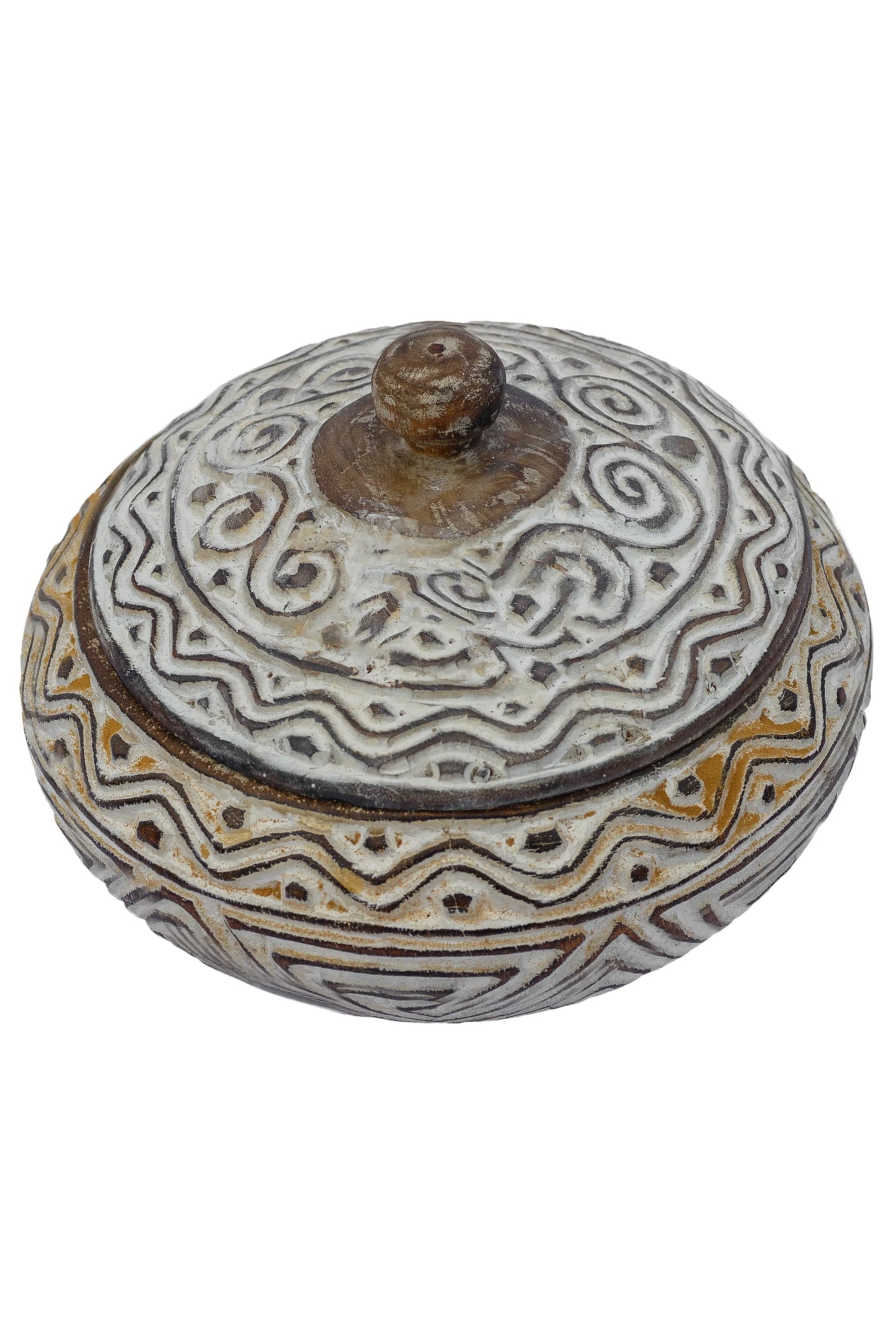 Tribal Hand Carved Timor Style Wooden Bowls With Lids - Style 6