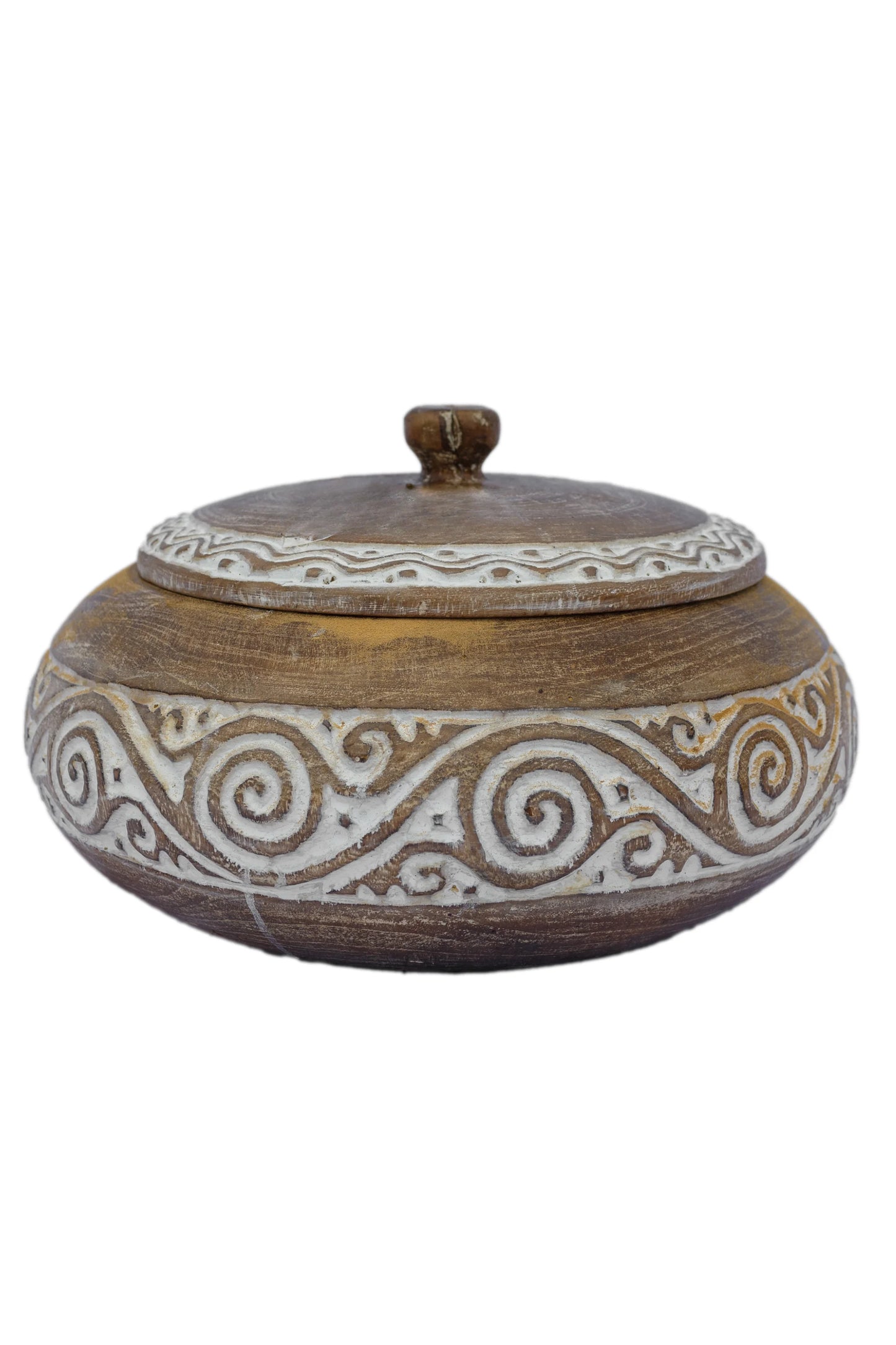 Tribal Hand Carved Timor Style Wooden Bowls With Lids - Style 7