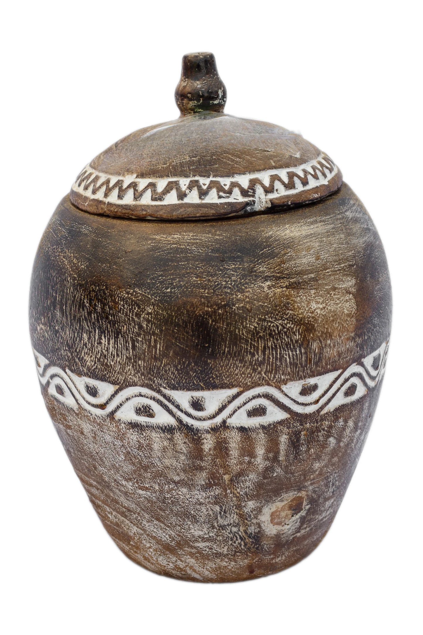 Tribal Hand Carved Timor Style Wooden Bowls With Lids - Style 9