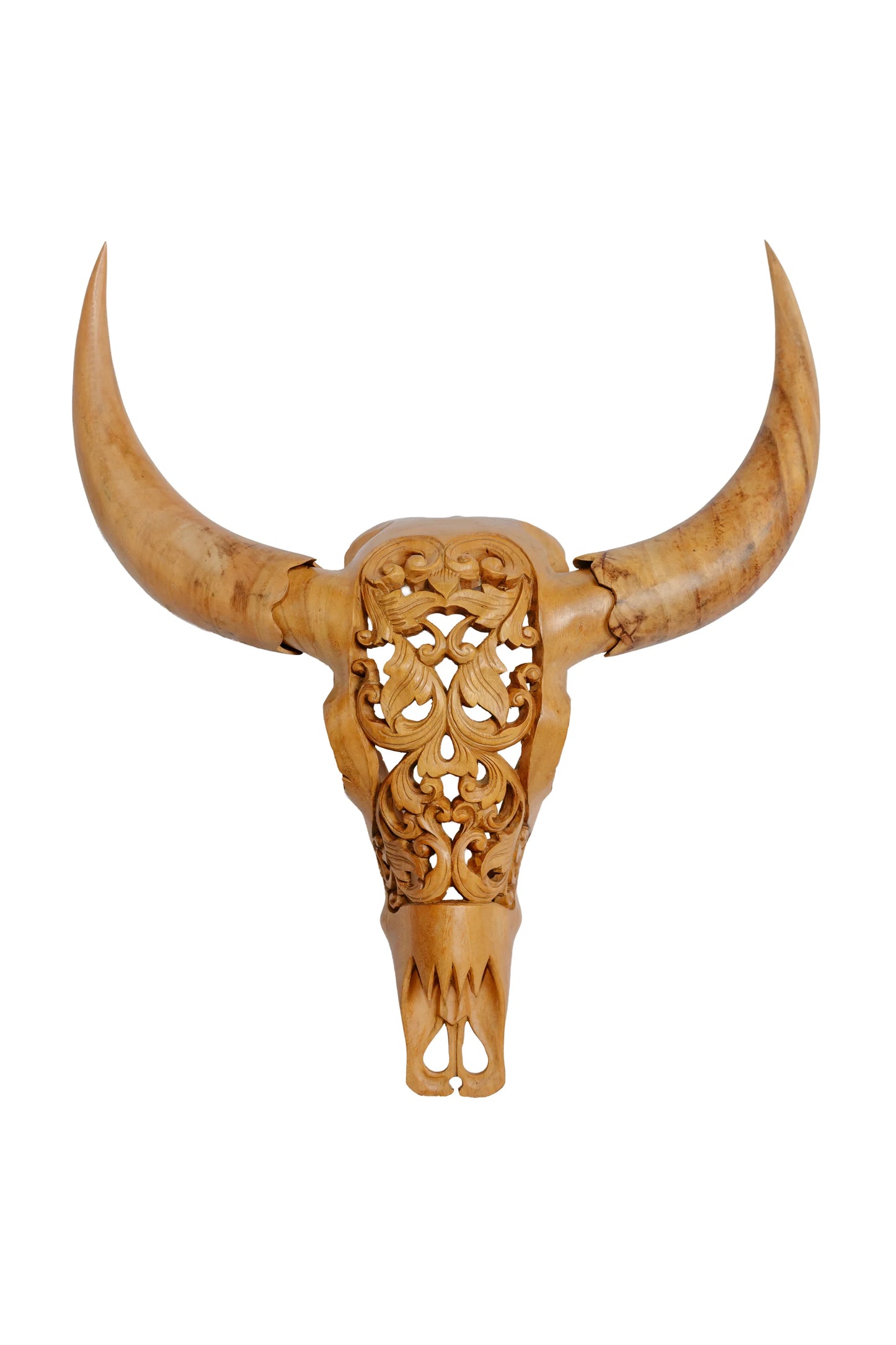 Intricately Hand Carved Wooden Bull Head