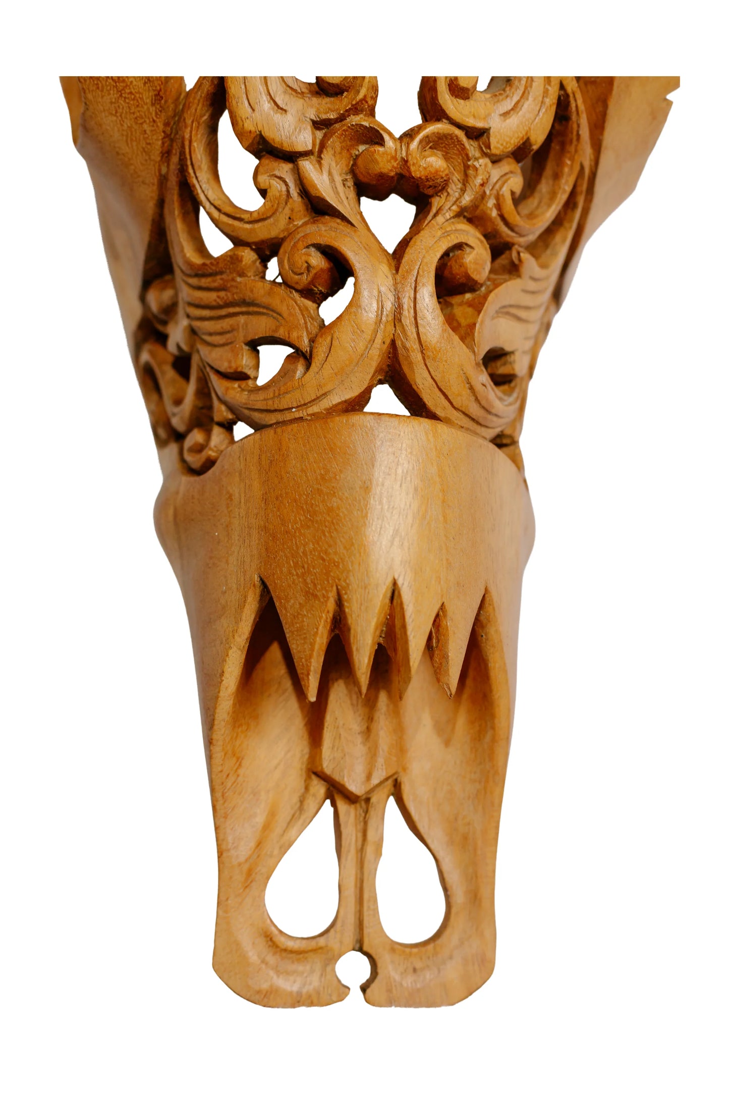Intricately Hand Carved Wooden Bull Head