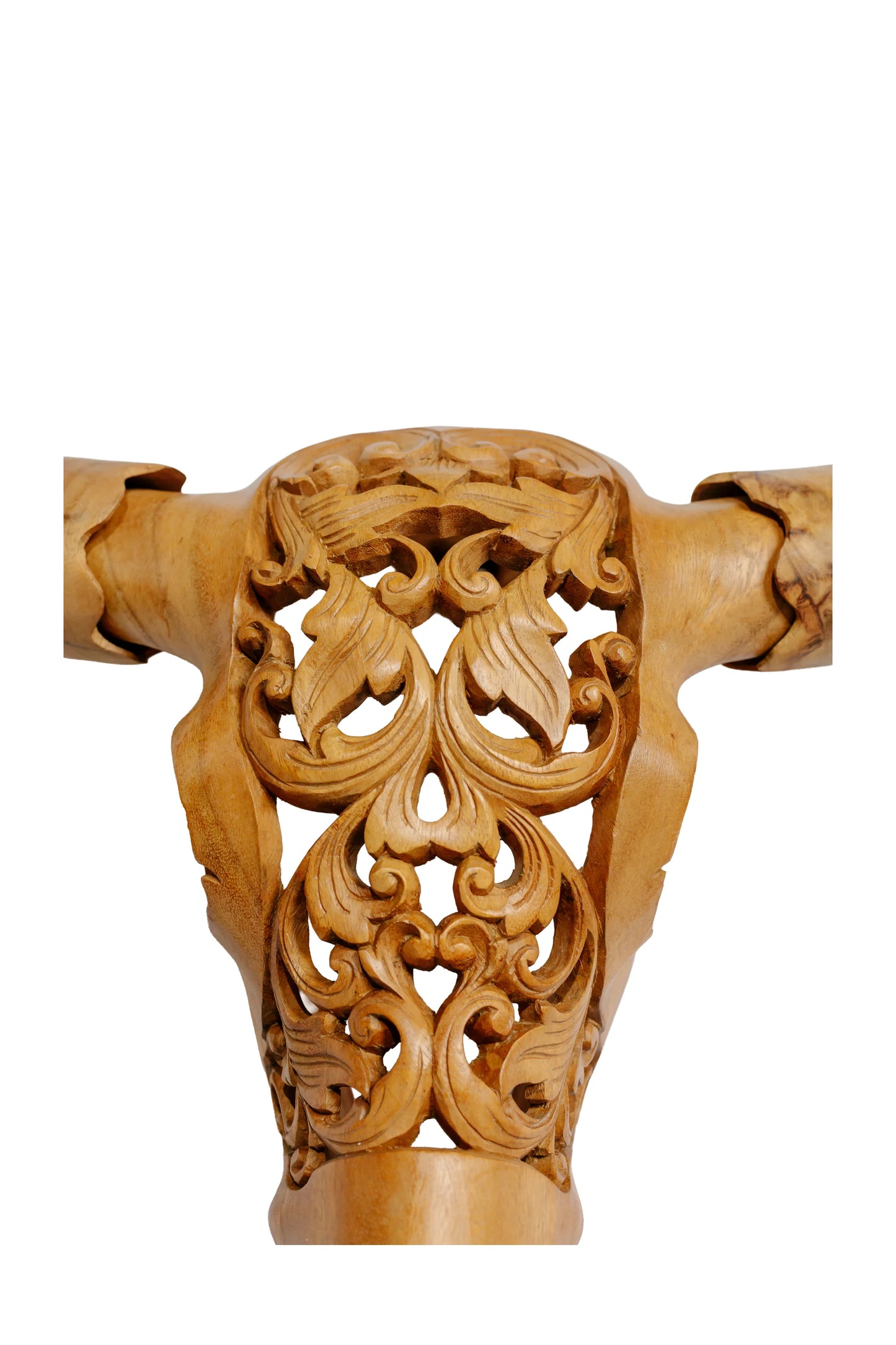 Intricately Hand Carved Wooden Bull Head