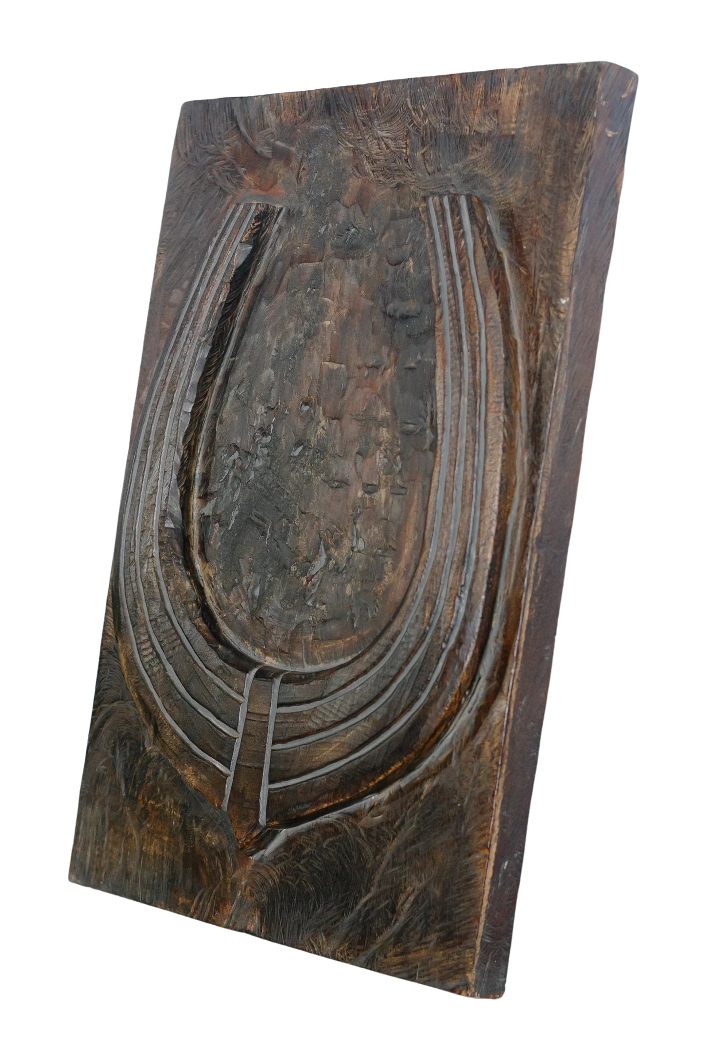 Wild Bison Horn Hand Carved Wooden Wall Panel