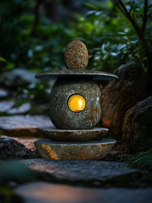 Hand Sculpted Natural Stone Pathway Lamp - Style 1 - Custom Image