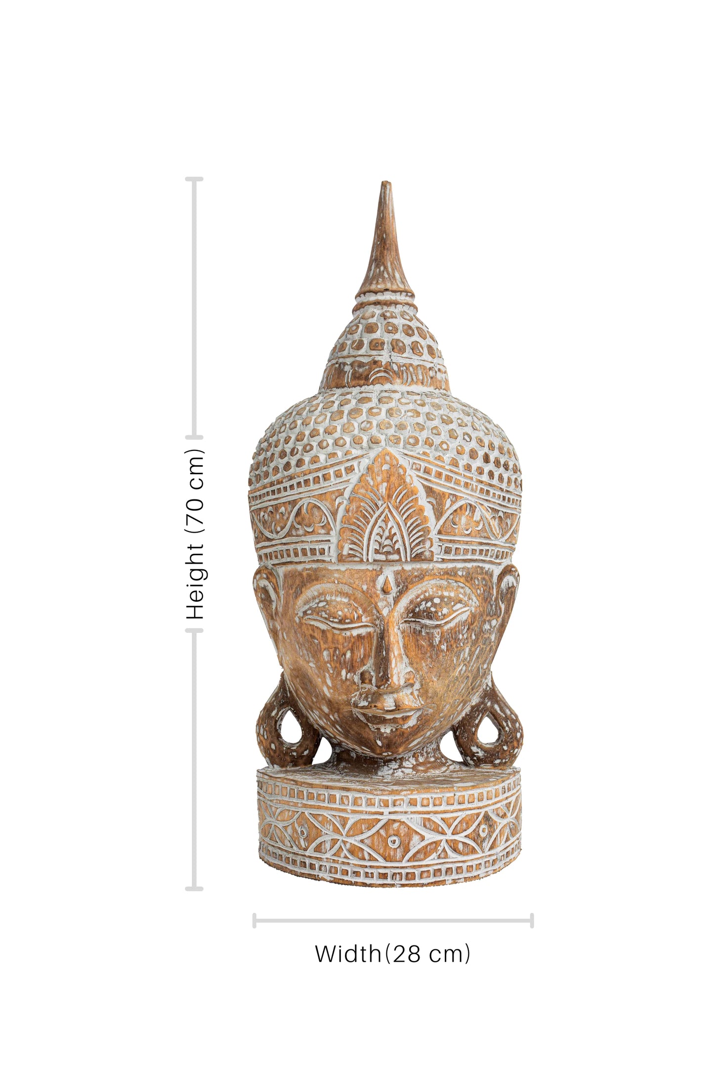 Wooden Buddha Head - White Antique - Style 04