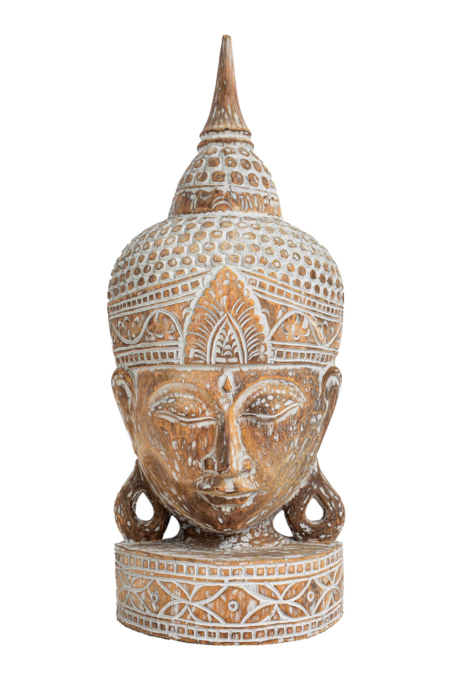 Wooden Buddha Head - White Antique - Style 04