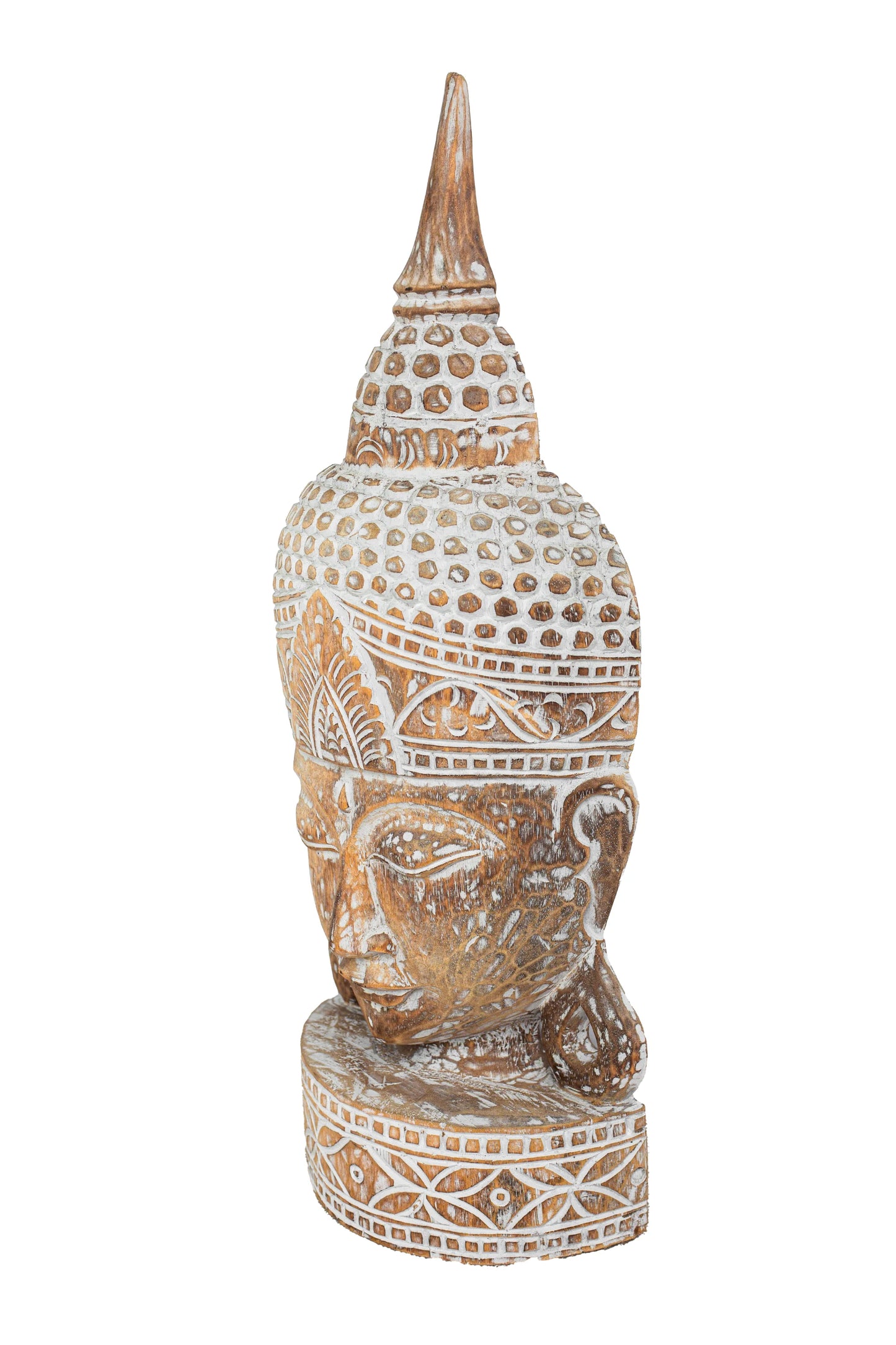Wooden Buddha Head - White Antique - Style 04