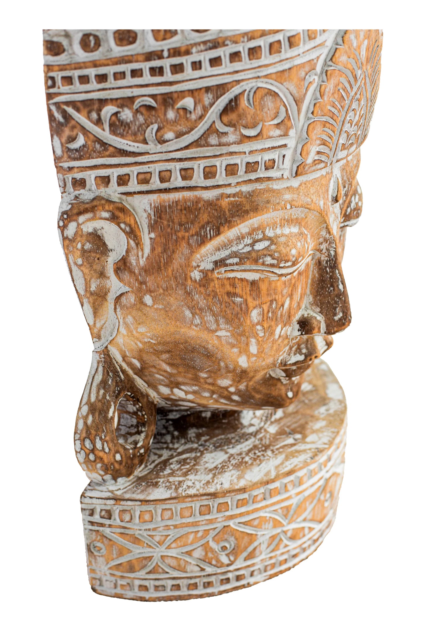 Wooden Buddha Head - White Antique - Style 04