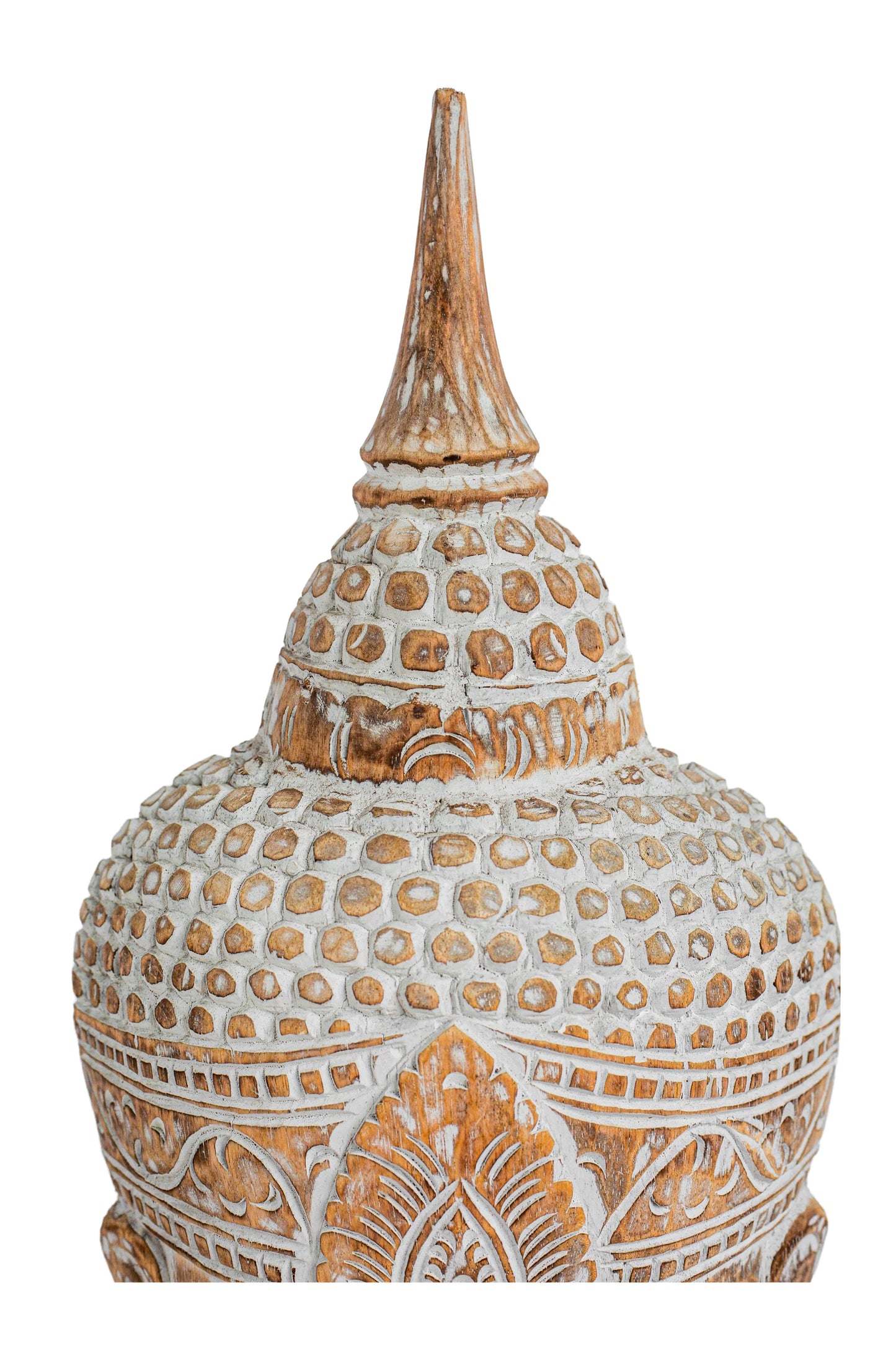 Wooden Buddha Head - White Antique - Style 04