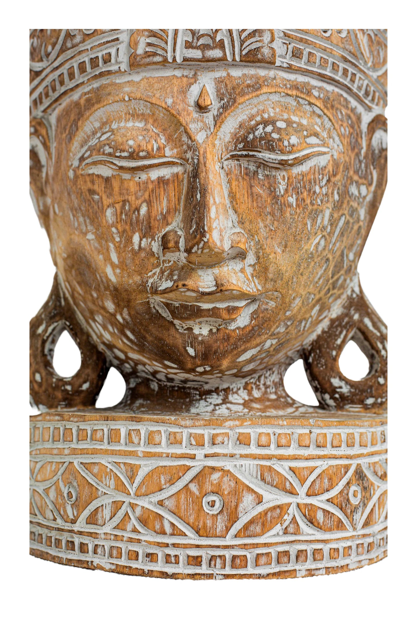 Wooden Buddha Head - White Antique - Style 04
