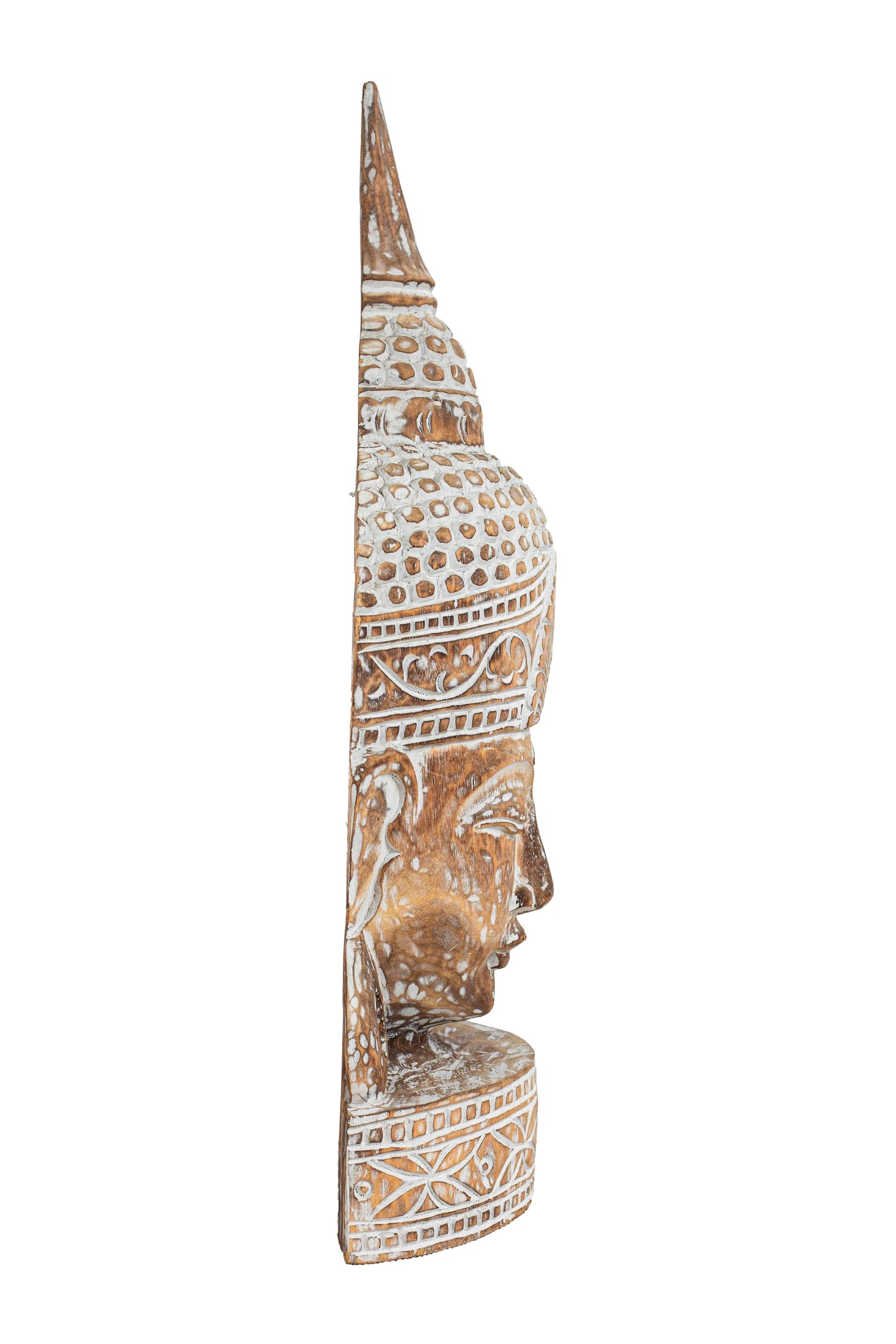 Wooden Buddha Head - White Antique - Style 04