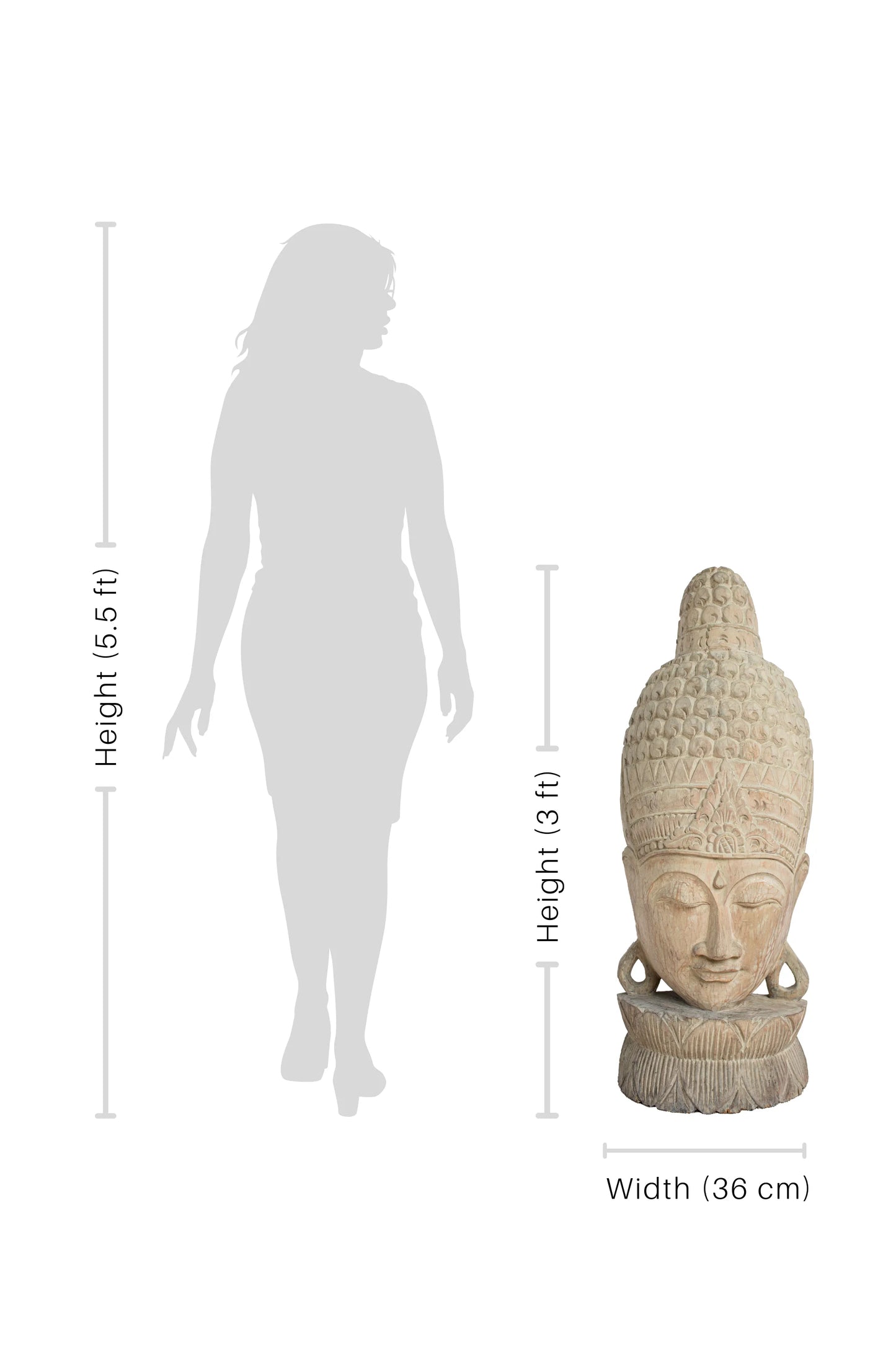 Wooden Buddha Head - White Antique - Style 05