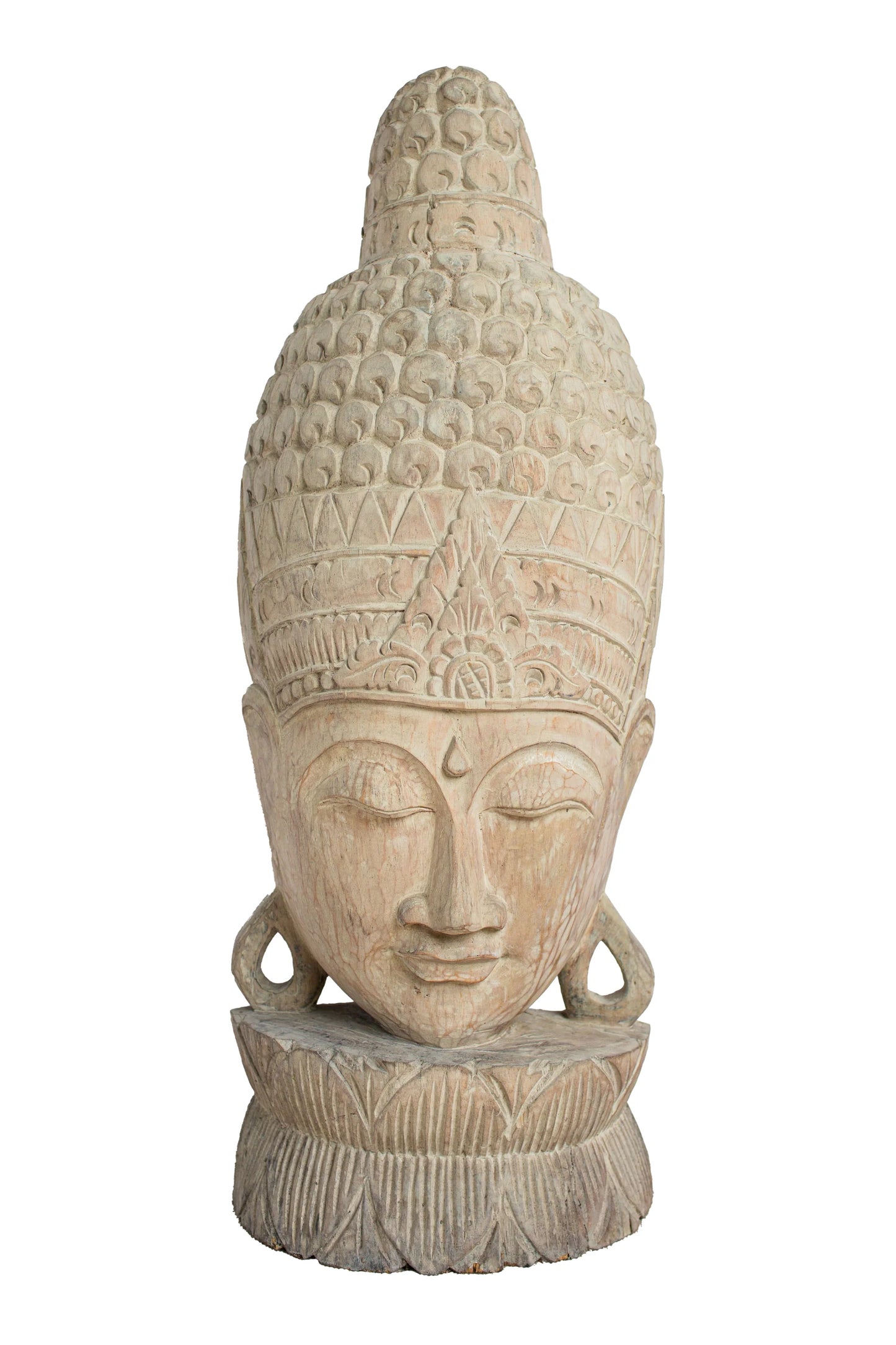 Wooden Buddha Head - White Antique - Style 05