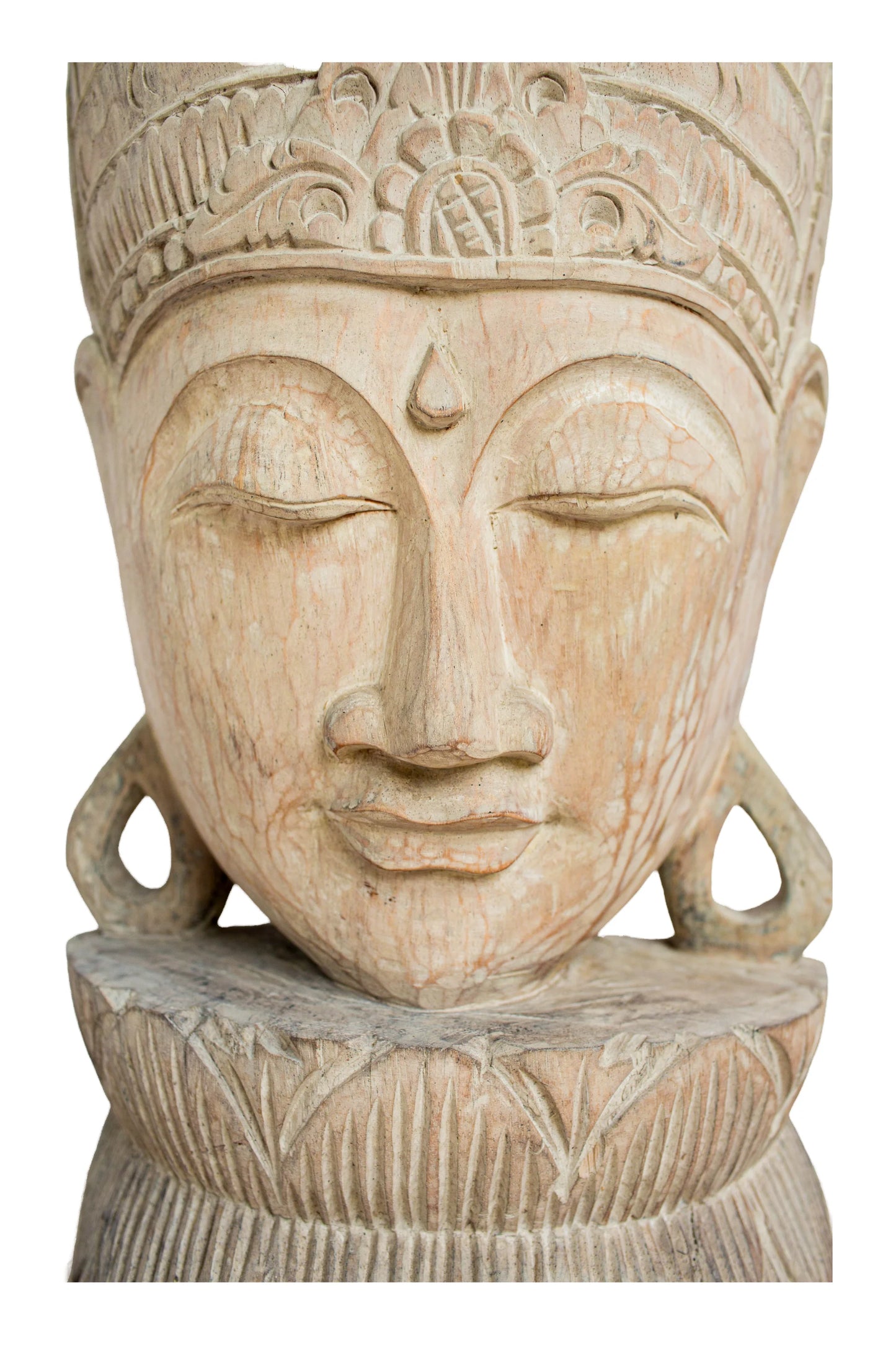 Wooden Buddha Head - White Antique - Style 05