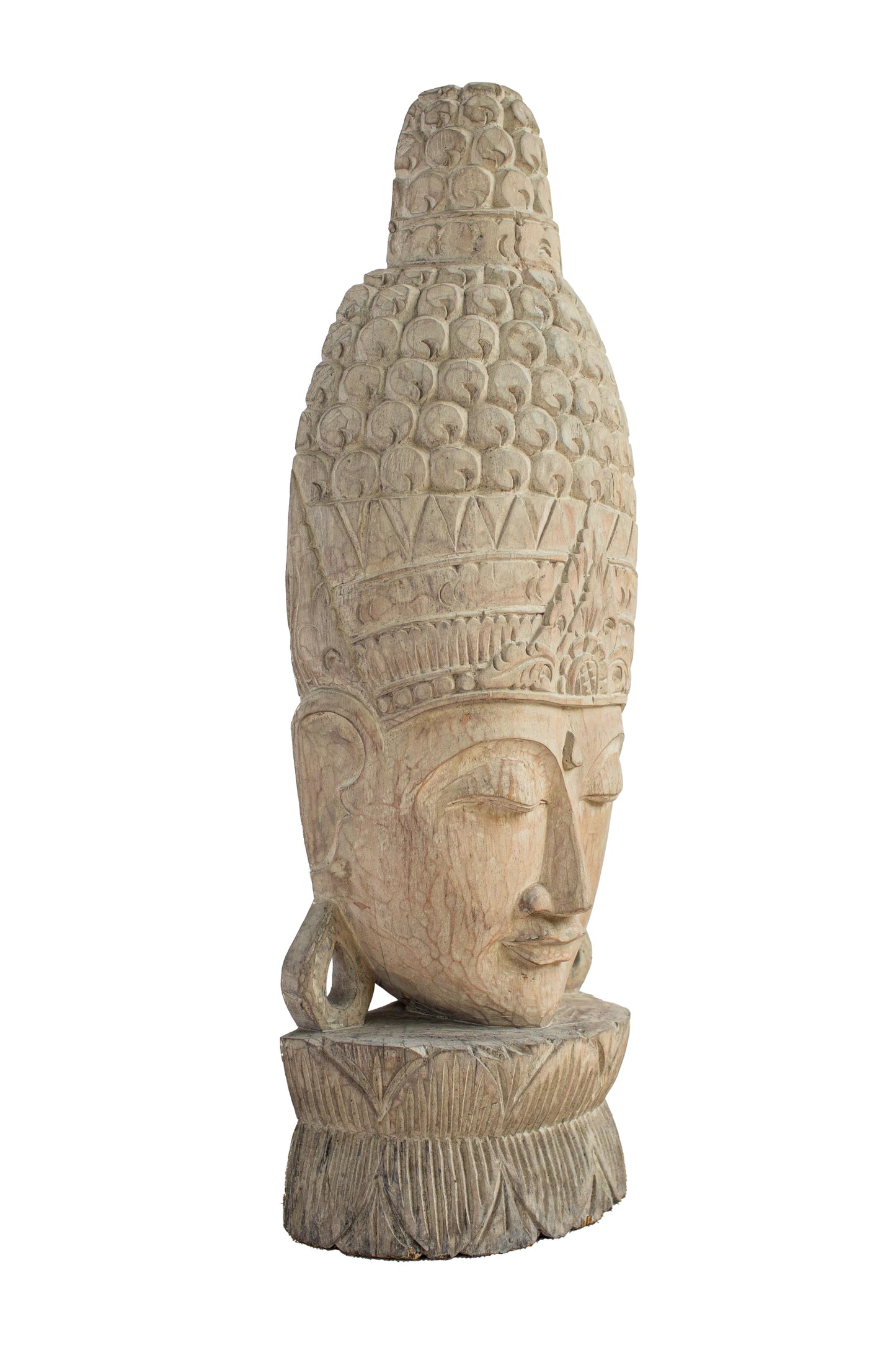 Wooden Buddha Head - White Antique - Style 05