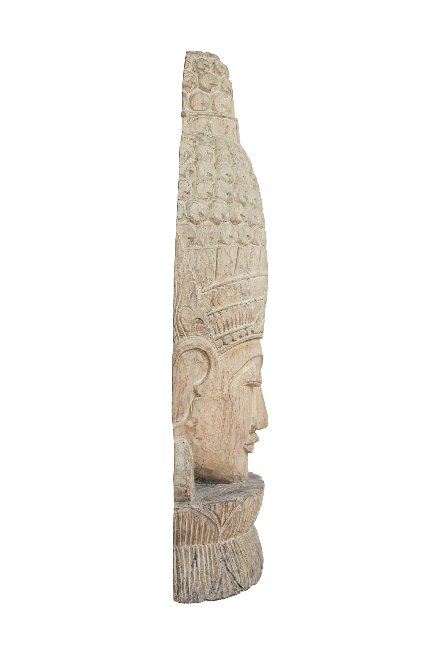 Wooden Buddha Head - White Antique - Style 05