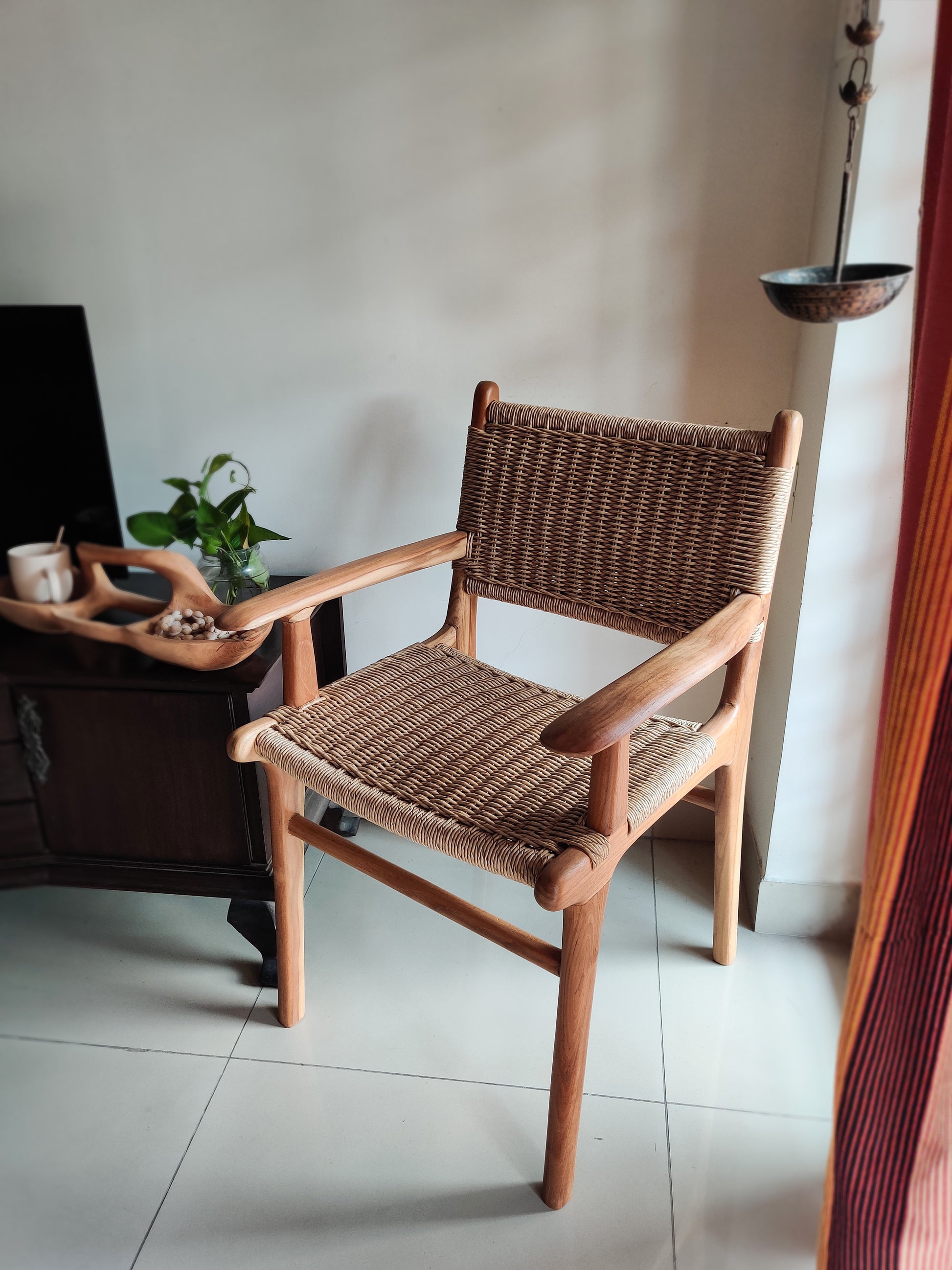 Rattan Casual Teak Dining Chair with arms - Indoor Decor- Decorcorner