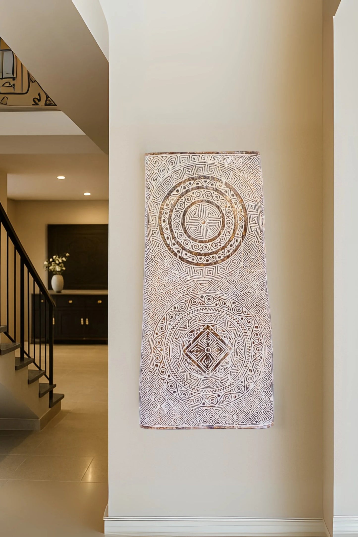 Intricate Tribal Hand Carved Wooden Panel - Medium - Style 1