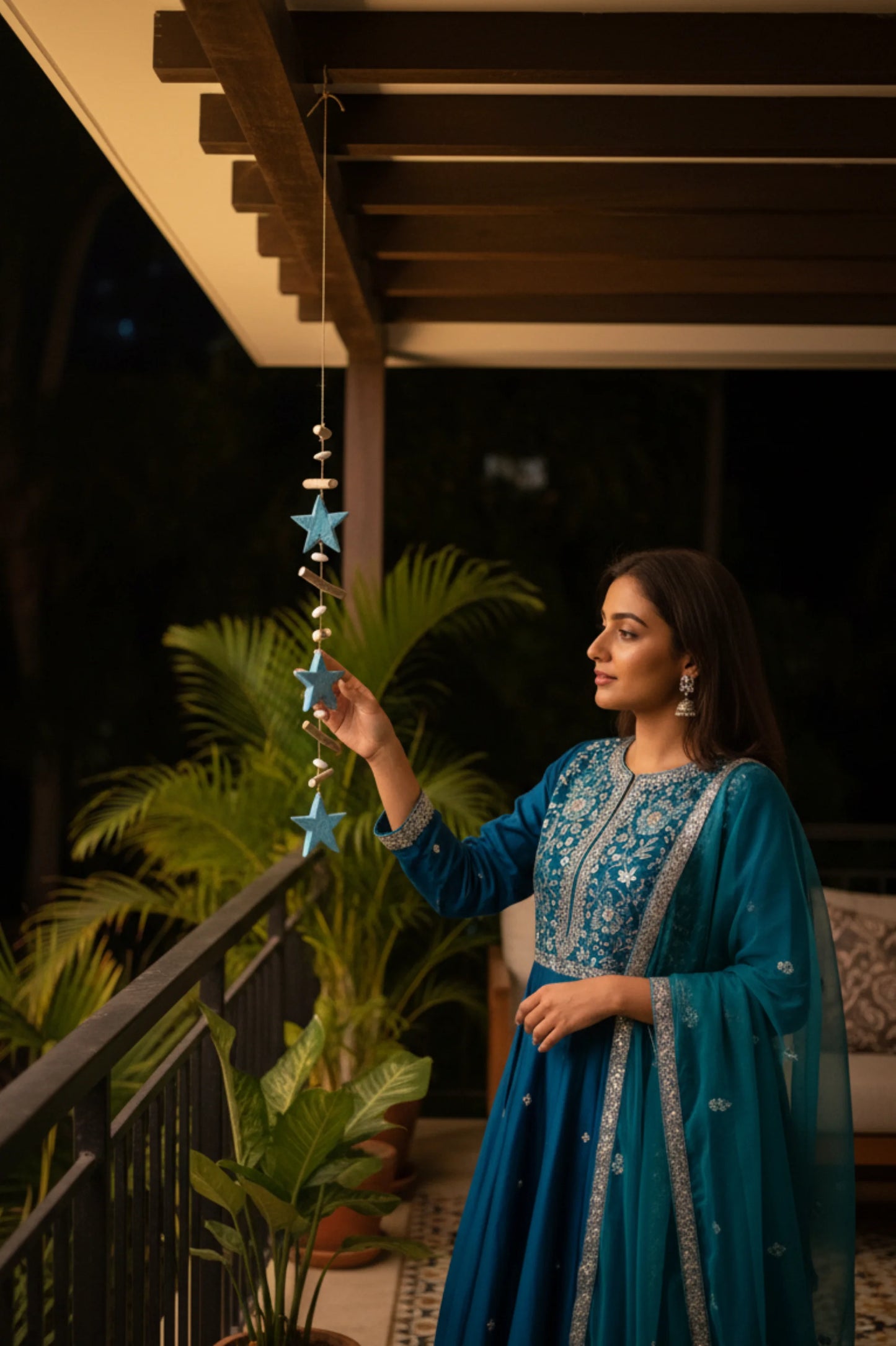 Nature's Serenity Hanging Stars Décor Aqua Blue