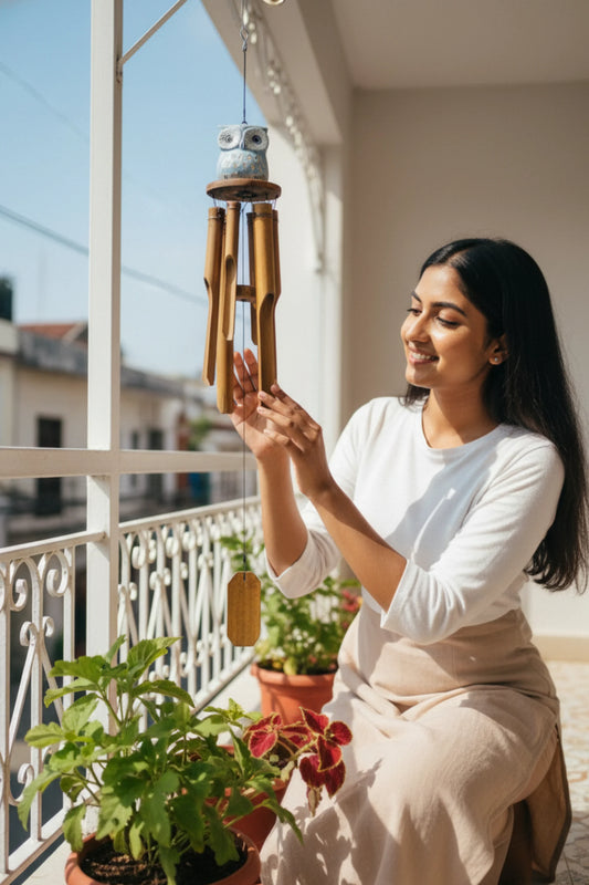 Enchanted owl bamboo wind chime