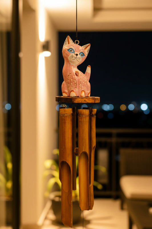 Happy Pussy bamboo wind chime