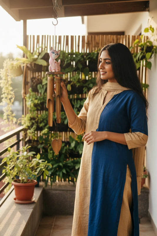 Happy Pussy bamboo wind chime