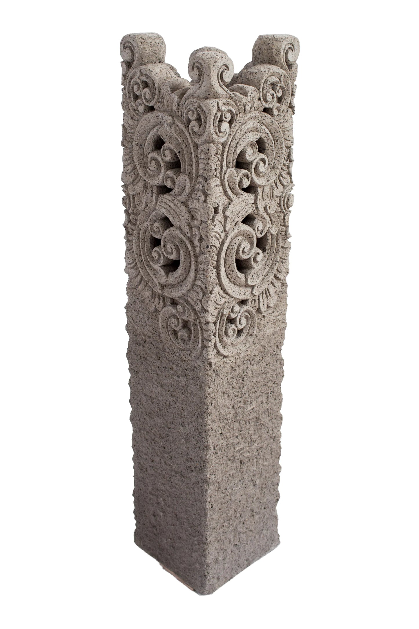 Grey Hand Carved Garden Column - Small