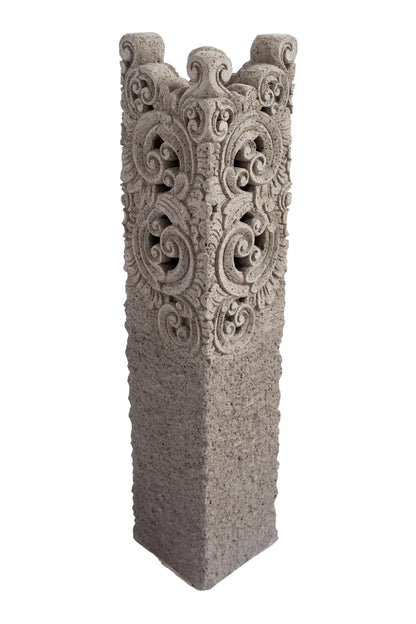 Grey Hand Carved Garden Column - Small