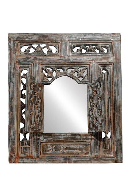 Hand Carved Wooden Rustic Mirror Frame - Style 2 - Antique Finish