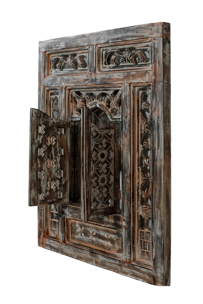 Hand Carved Wooden Rustic Mirror Frame - Style 2 - Antique Finish