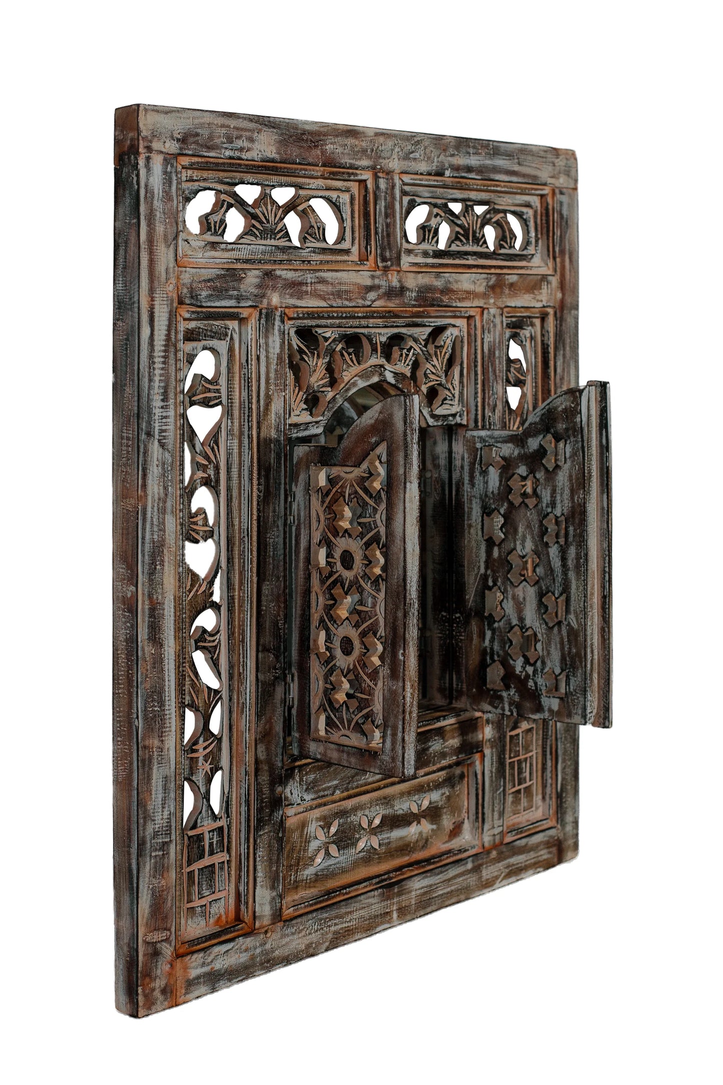 Hand Carved Wooden Rustic Mirror Frame - Style 2 - Antique Finish