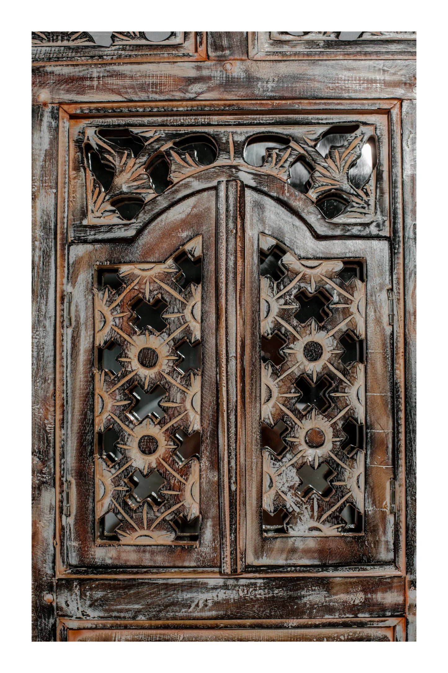 Hand Carved Wooden Rustic Mirror Frame - Style 2 - Antique Finish