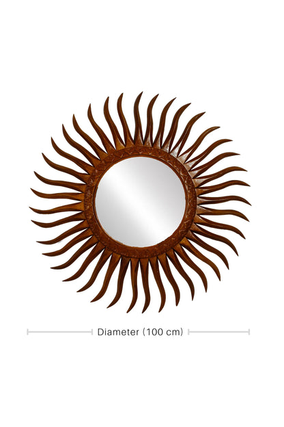 Hand Carved Wooden Contemperory Round Mirror Frame - Style 5